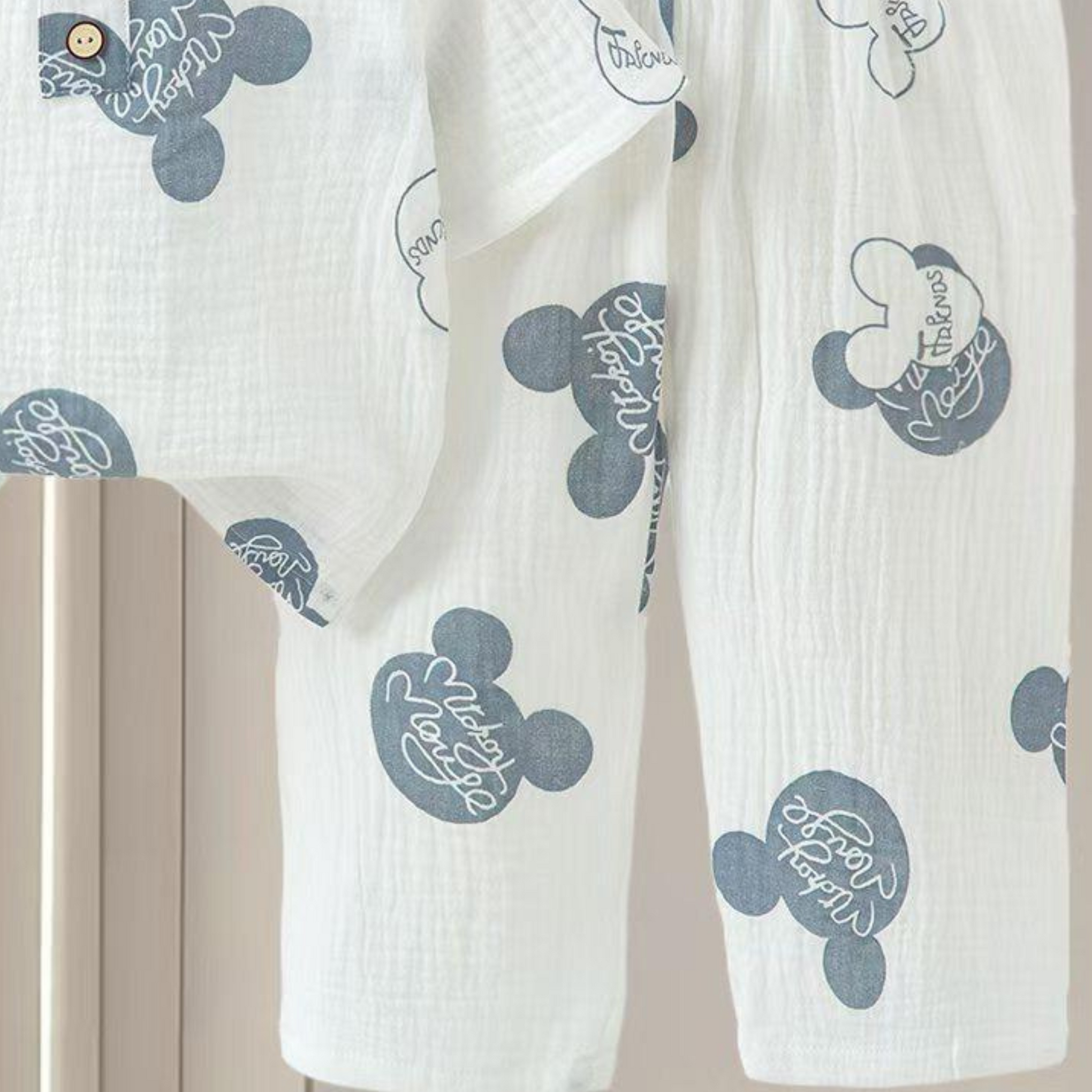 SMILE BABY CHILDREN'S MUSLIN NIGHT SUIT HAFF T-SHIRT FULL PENT MICKEY MOUSE PRINT WHITE