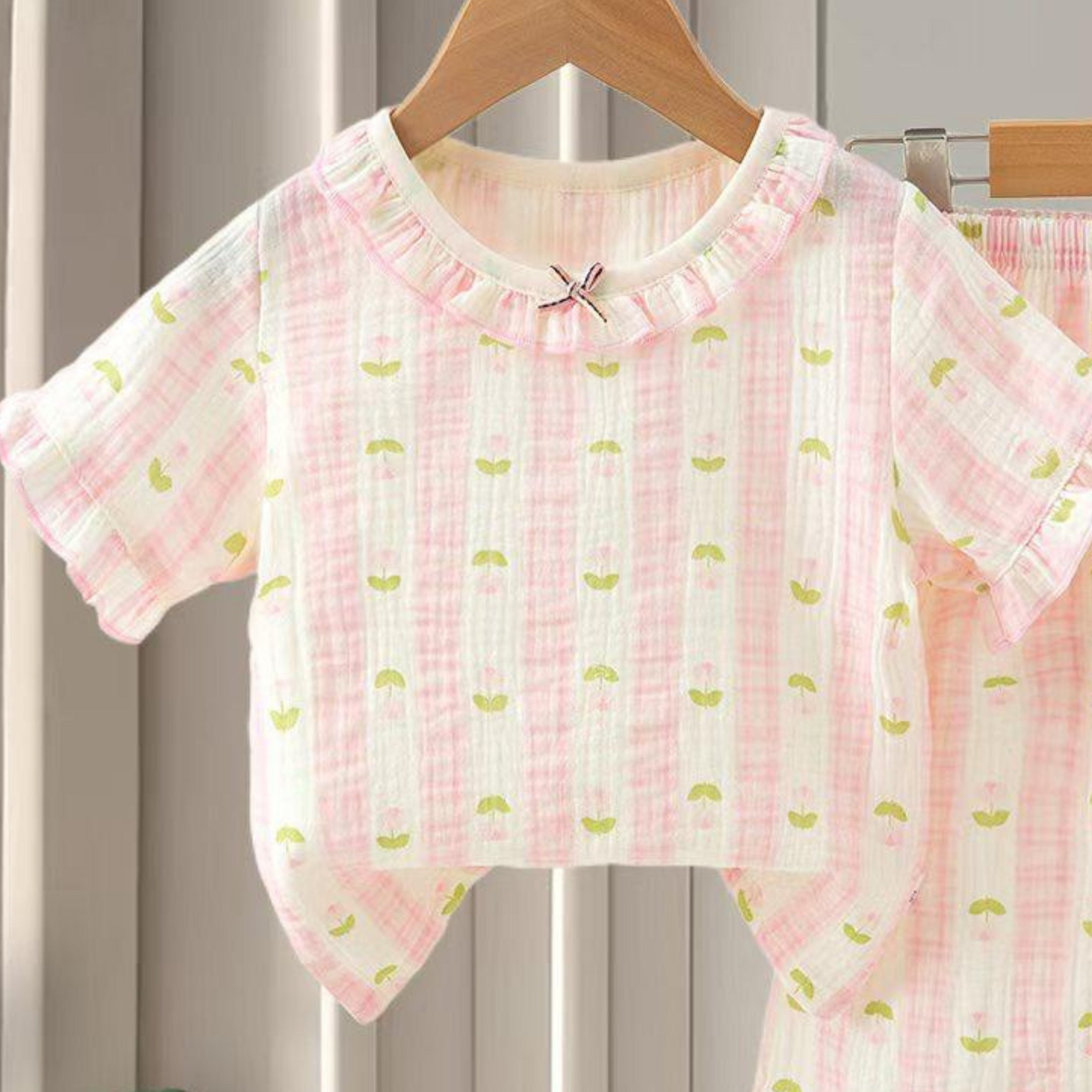 SMILE BABY GIRLS MUSLIN NIGHT SUIT HAFF T-SHIRT FULL PENT FLOWER PRINT PINK