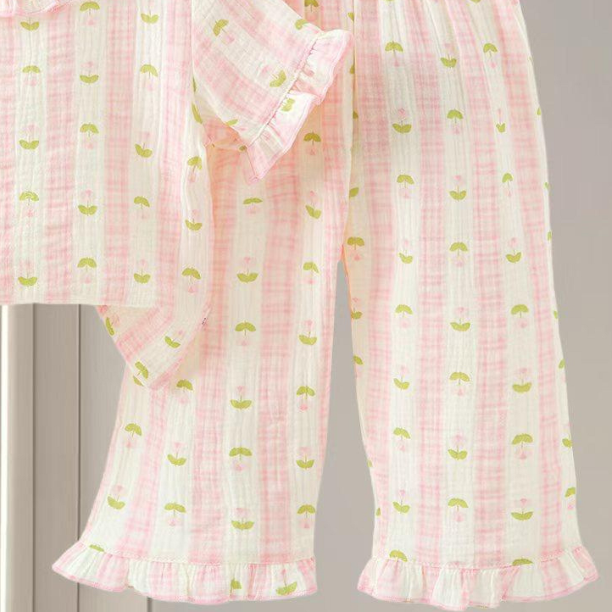 SMILE BABY GIRLS MUSLIN NIGHT SUIT HAFF T-SHIRT FULL PENT FLOWER PRINT PINK