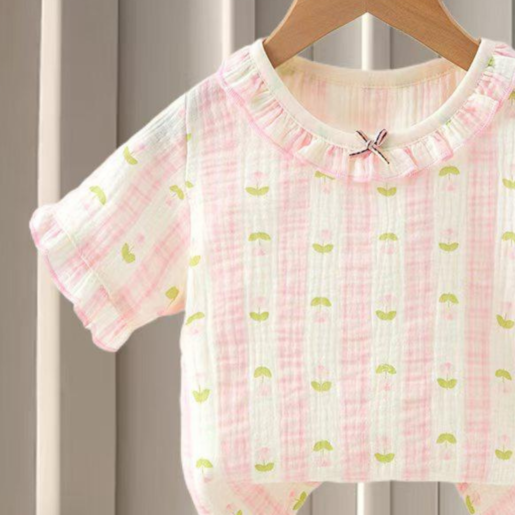 SMILE BABY GIRLS MUSLIN NIGHT SUIT HAFF T-SHIRT FULL PENT FLOWER PRINT PINK