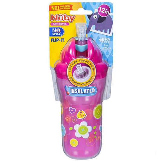 Nuby Insulated Flip-It Straw Active Sipeez 270ml (Pink)