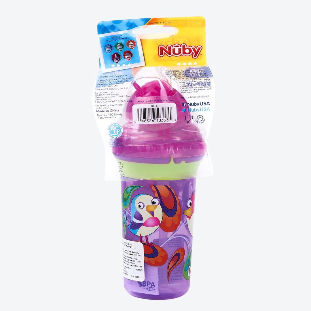 Nuby Click-It Printed Series Straw Active Sipeez Flip-It 270ml (Purple)