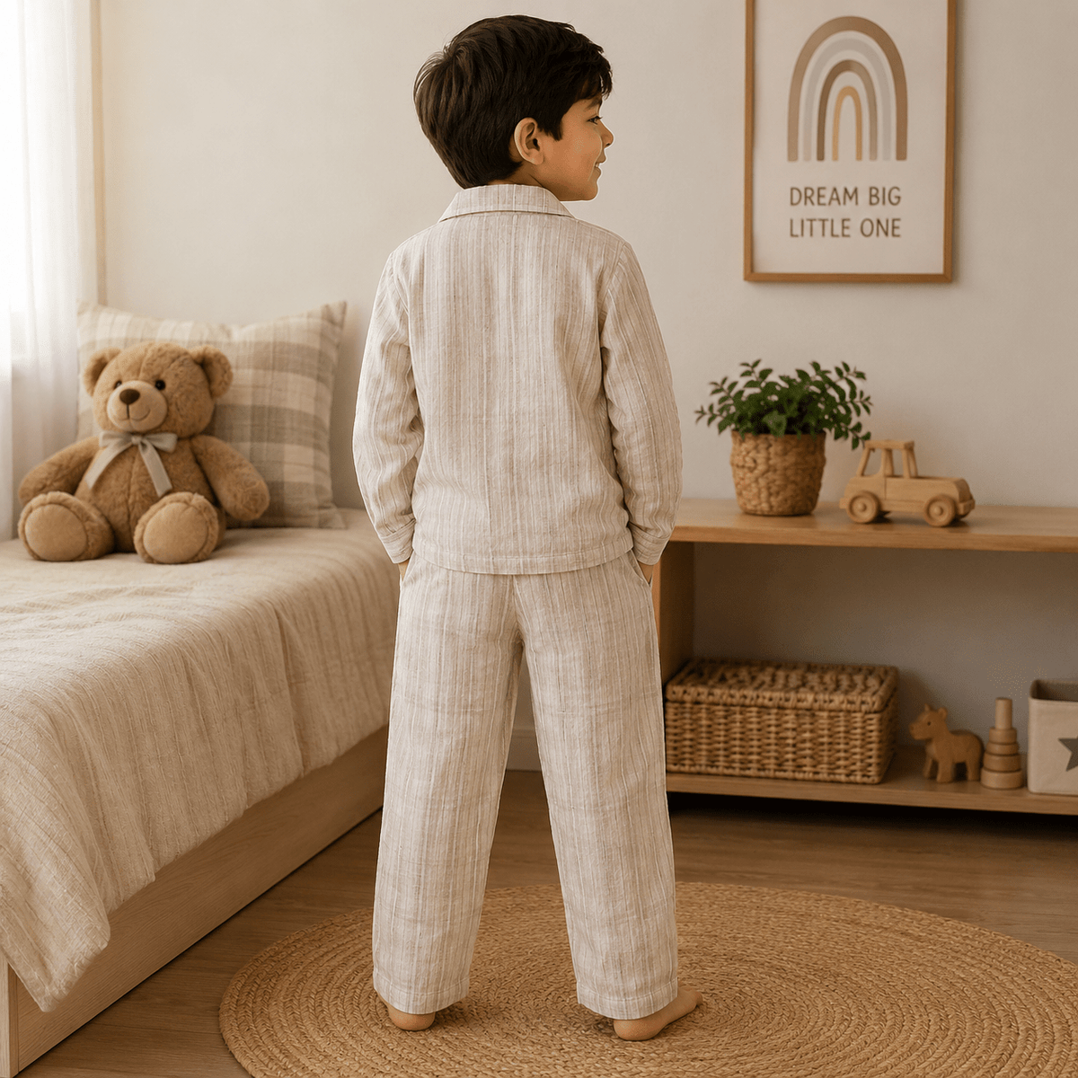NUM NUM Boys Cotton-Feel Pajama Set | Cream & Green | 6M–3Y - SMILE BABY