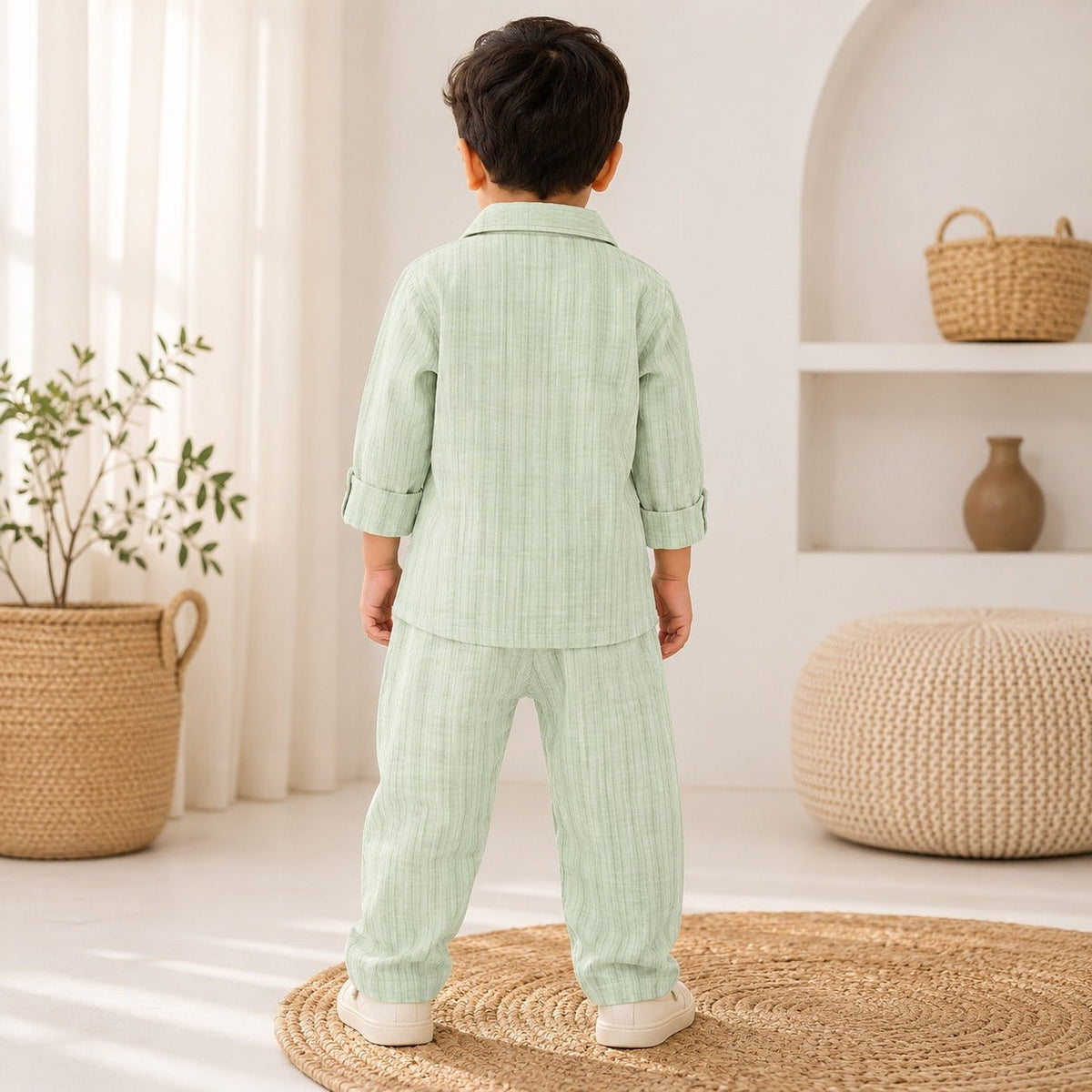 NUM NUM Boys Cotton-Feel Pajama Set | Cream & Green | 6M–3Y - SMILE BABY