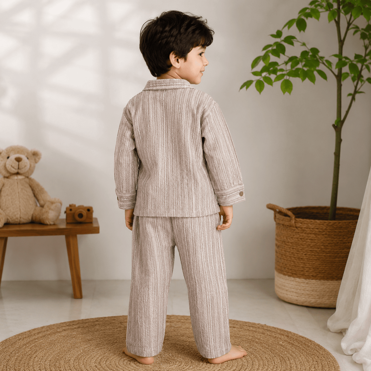 NUM NUM Boys Striped Night Suit Set | Full Sleeve Shirt & Pants | 6M–3Y - SMILE BABY