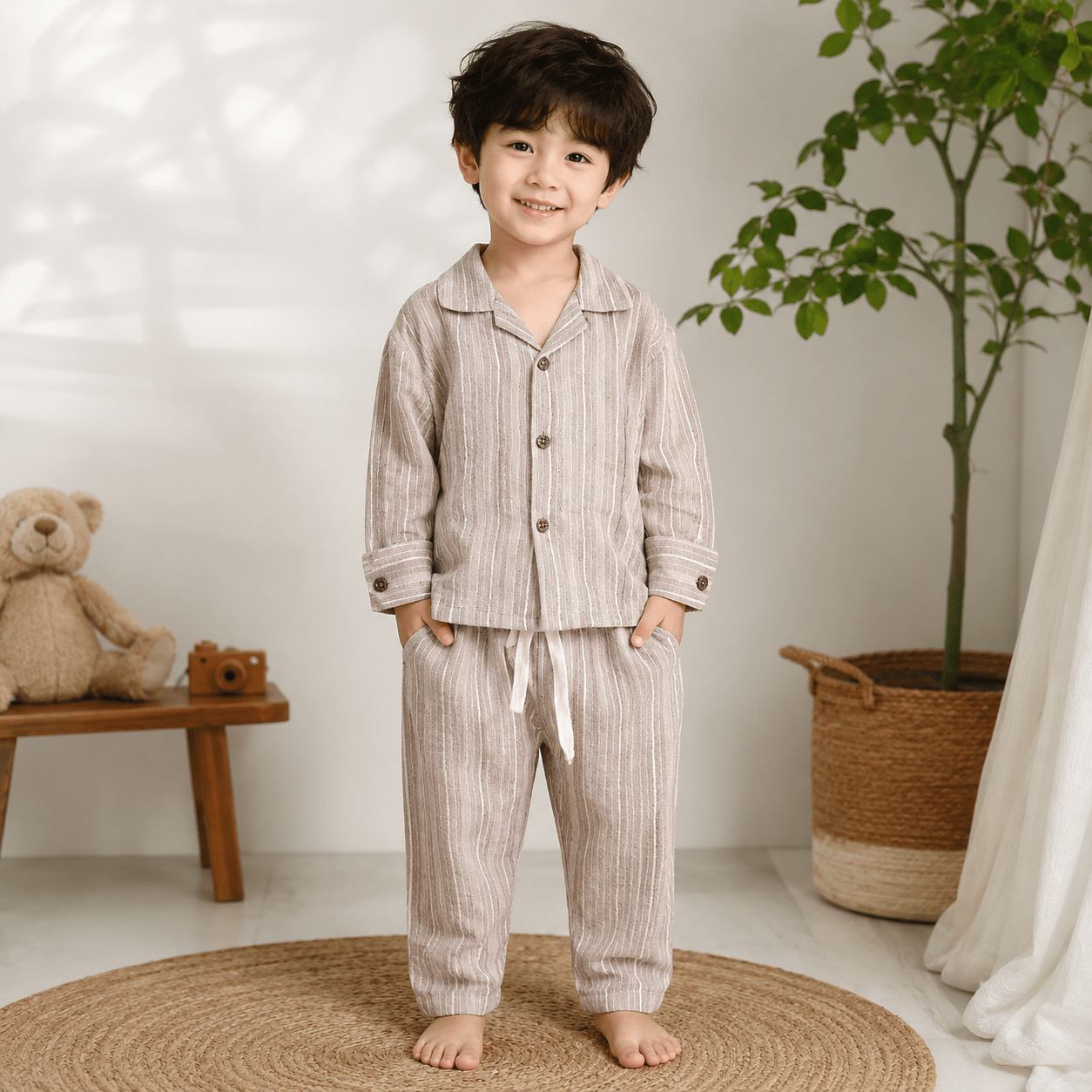 NUM NUM Boys Striped Night Suit Set | Full Sleeve Shirt & Pants | 6M–3Y - SMILE BABY