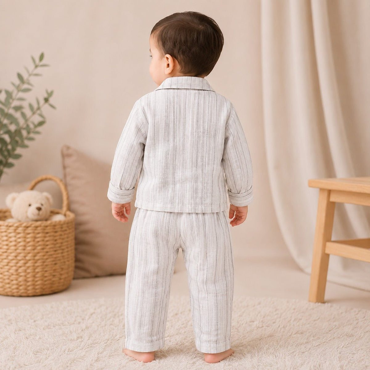 NUM NUM Boys Striped Night Suit Set | Full Sleeve Shirt & Pants | 6M–3Y - SMILE BABY