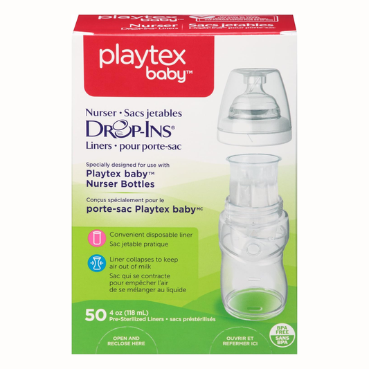 Playtex Nurser Drop-Ins Disposable Liners – 4 oz (118 ml), 50-Count Anti-Colic Liners