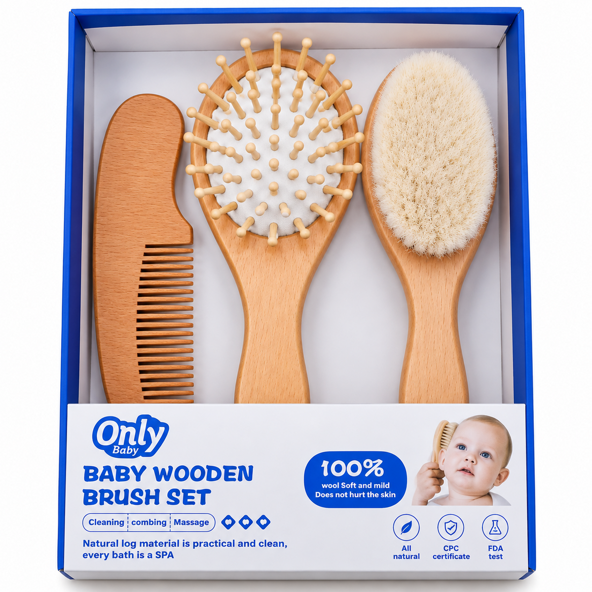 Only Baby Wooden Brush Set baby grooming kit
