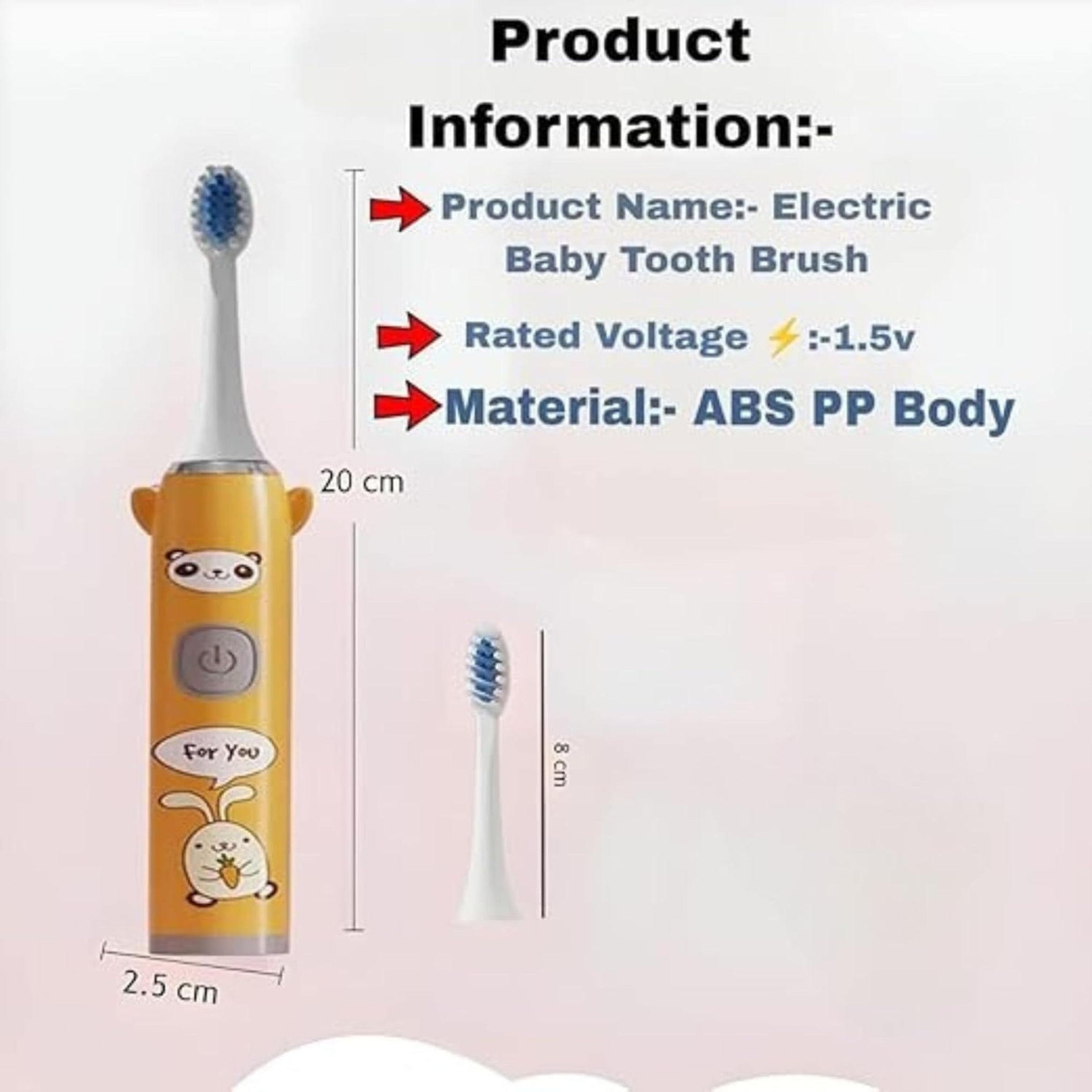 Smile Baby Children's Electric Toothbrush with Cartoon Characters, Soft Bristles Battery Operated Kids Cartoonic Vibrating/Oscillating Toothbrush for cleaning the teeth Orange Color