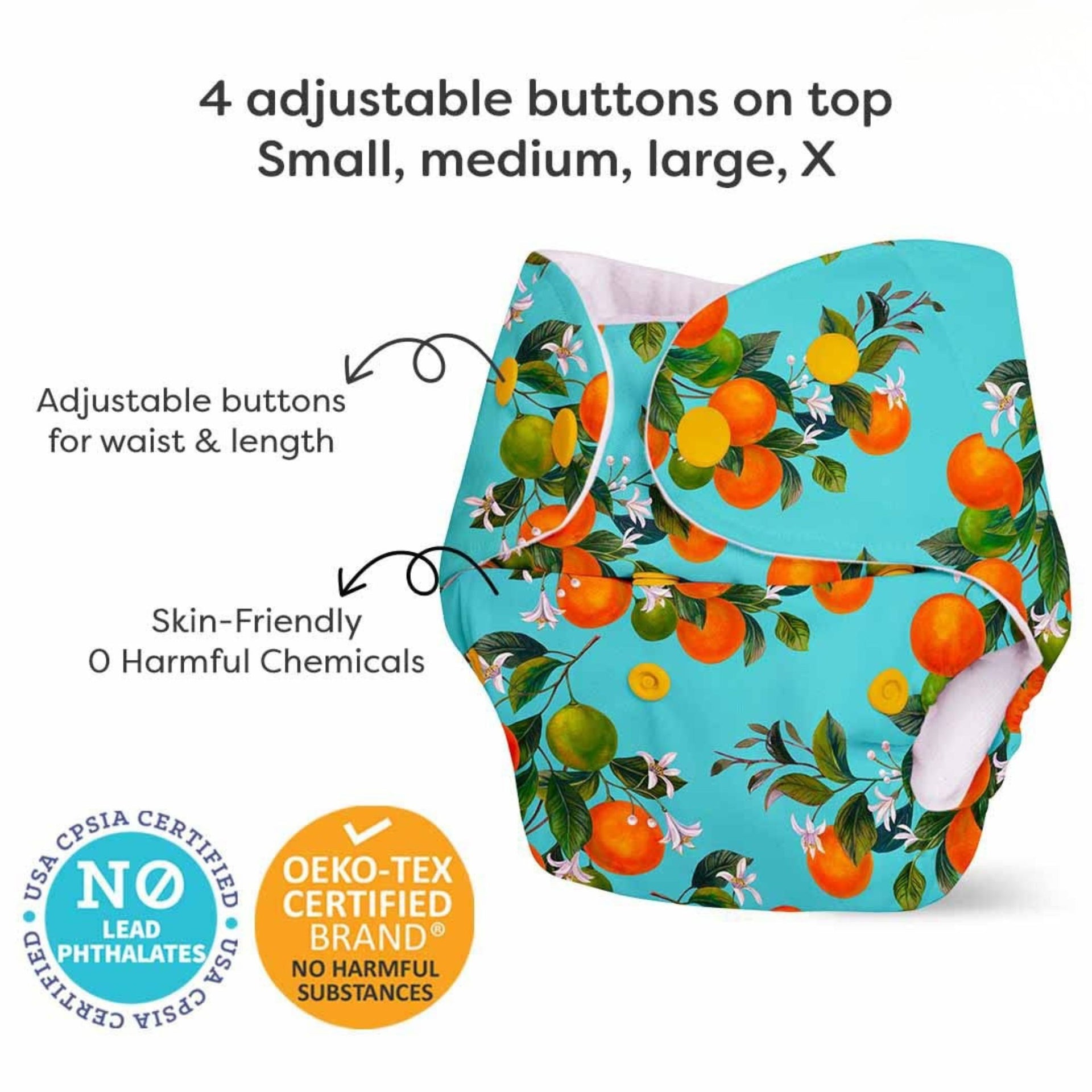 SuperBottoms BASIC Reusable Cloth Diaper with Quick Dry UltraThin pads | 100 % cloth , Freesize, washable Diapers for baby | Adjustable Snap Button Baby Diaper | Soft, Leak-Proof & Eco-Friendly | Orange Print