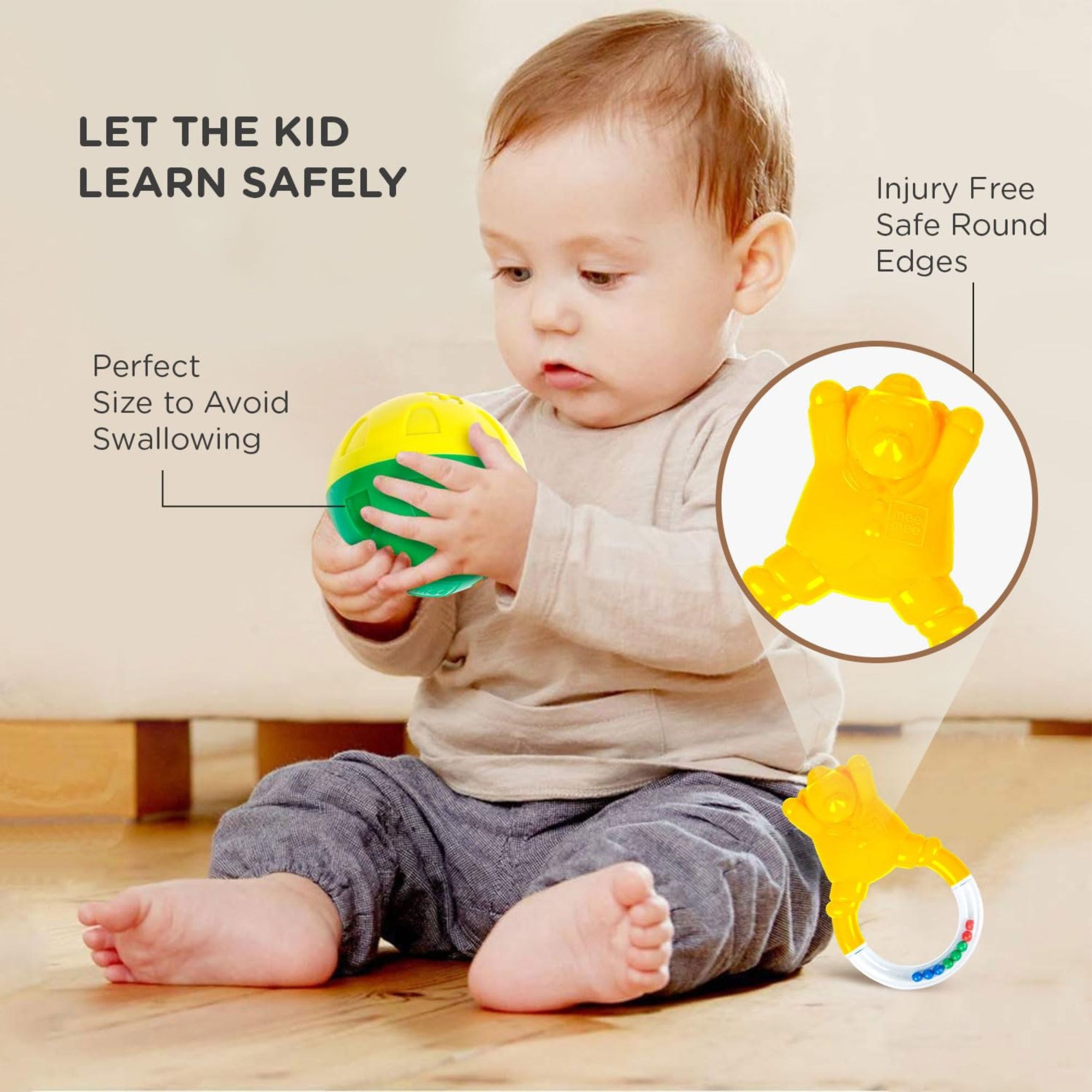 Mee Mee BPA Free Baby Rattles Set, Rattle Gift Set, Made of Food Grade Plastic, Grab Rattles and Soothing Teethers for Babies & Infants, Early Age Toys for Kids (Pack of 7, color as per availebility )