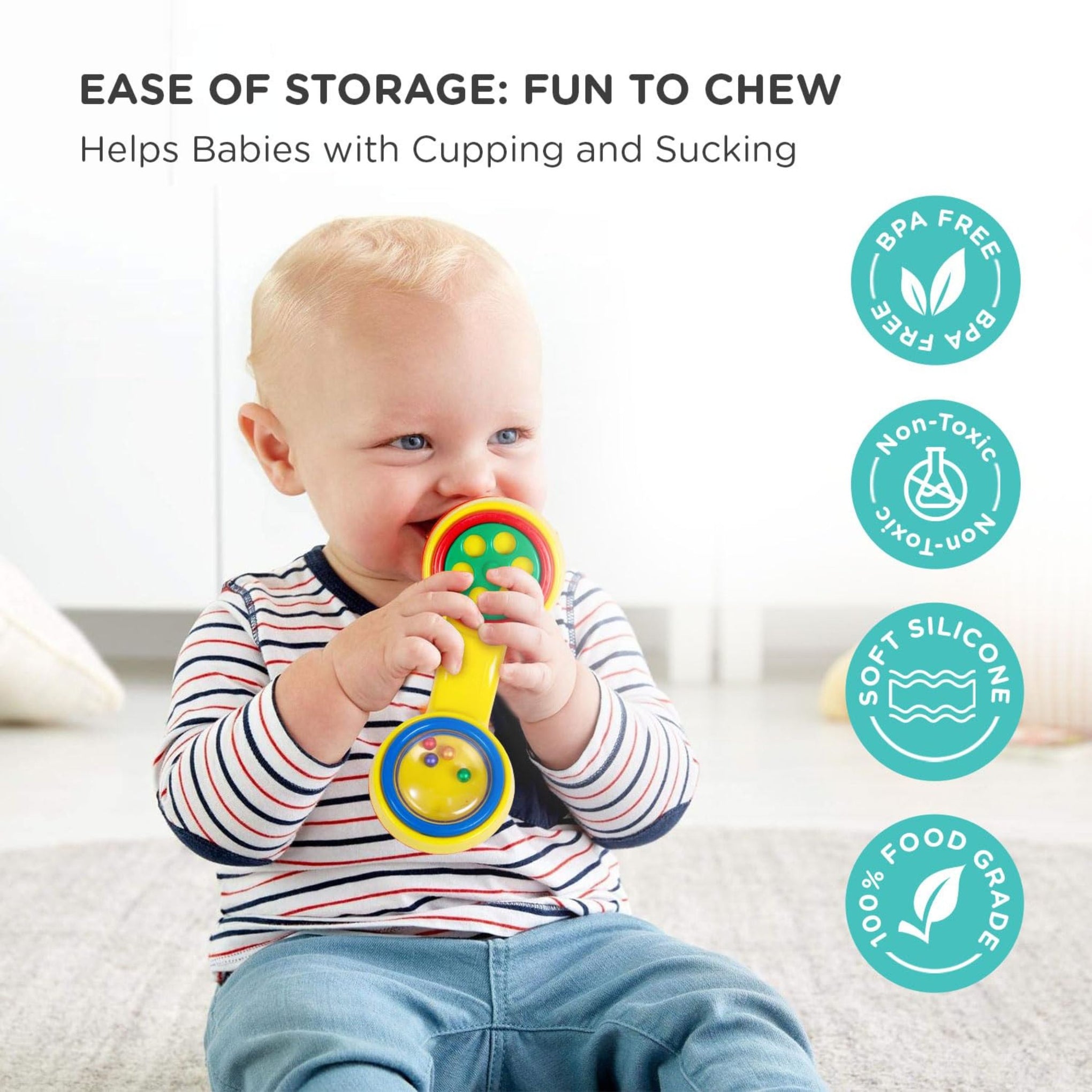 Mee Mee BPA Free Baby Rattles Set, Rattle Gift Set, Made of Food Grade Plastic, Grab Rattles and Soothing Teethers for Babies & Infants, Early Age Toys for Kids (Pack of 7, color as per availebility )