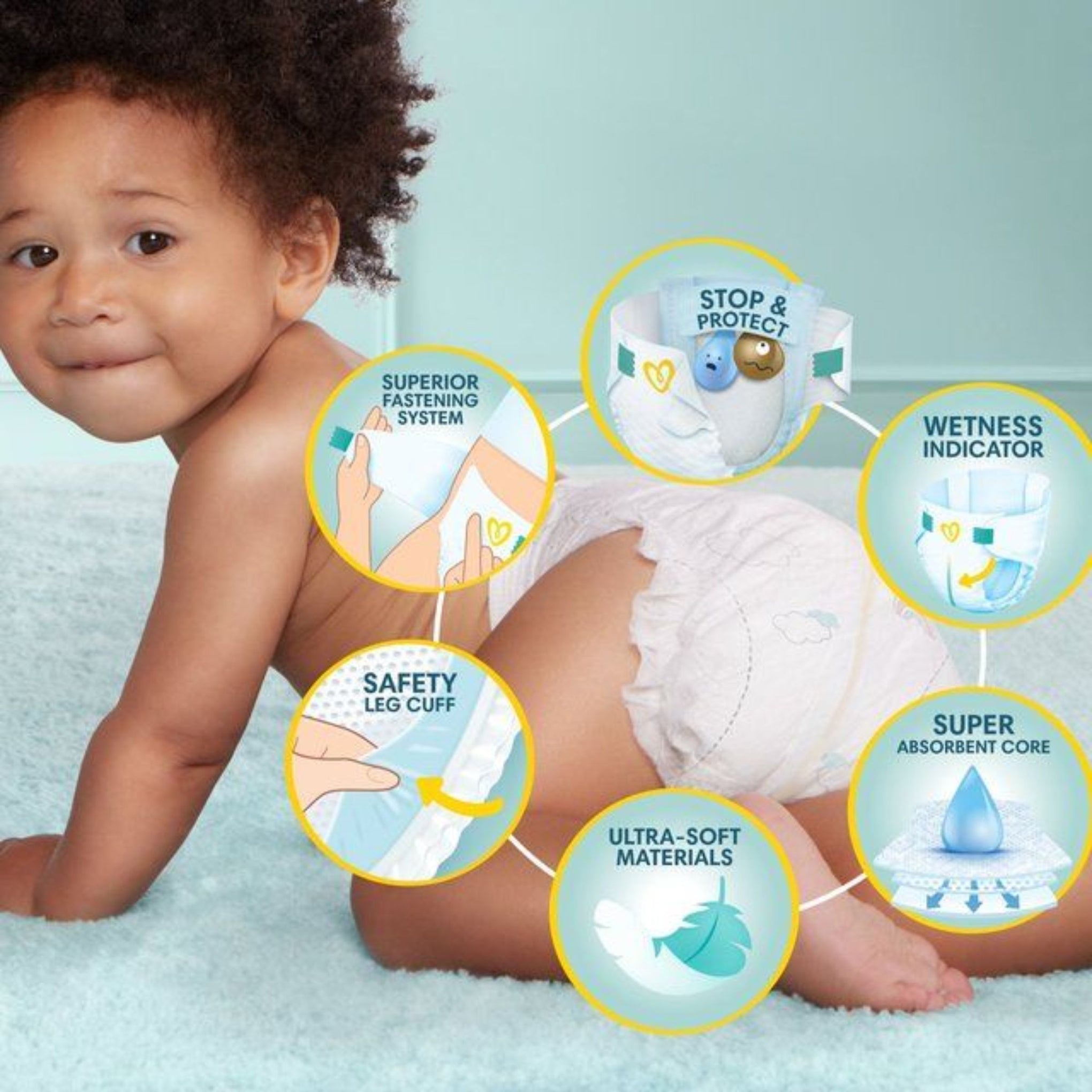 Pampers premium protector new baby | skin comfort for New Baby | ultra soft , up to a 100% leck - free night | Size 1, 50-Count