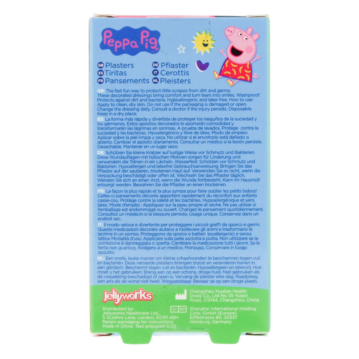 Peppa Pig adhesive plasters back packaging with instructions and product details