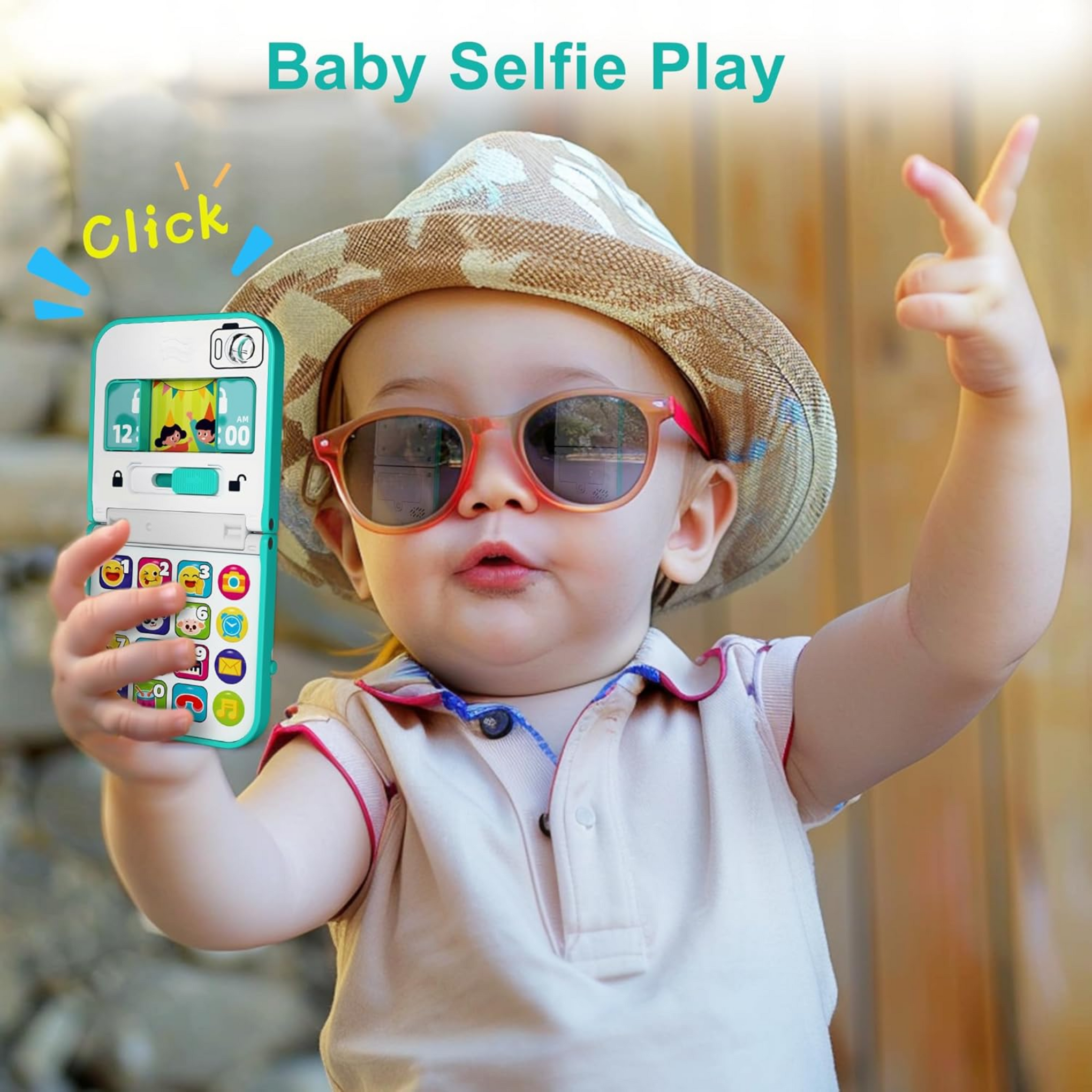 Smile Baby iPlay, iLearn Baby Cell Phone Toy 6-12 Month, Toddler Flip Smartphone Pretend Play Mirror Sound, Kids Music Learning Montessori Travel Game, Infant Fun