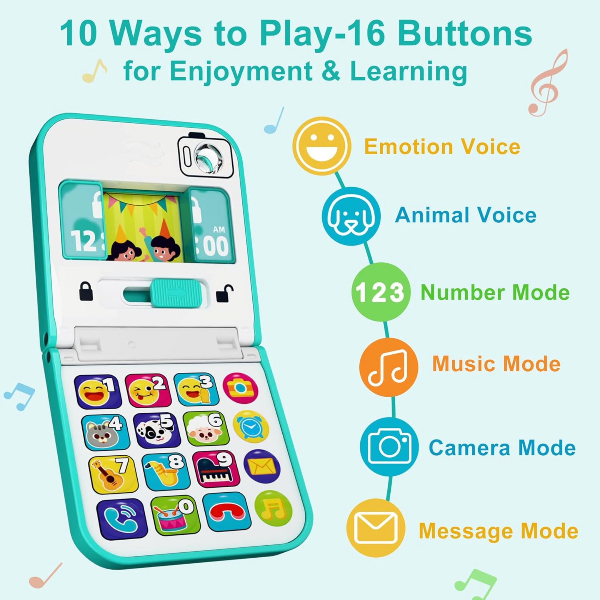 Smile Baby iPlay, iLearn Baby Cell Phone Toy 6-12 Month, Toddler Flip Smartphone Pretend Play Mirror Sound, Kids Music Learning Montessori Travel Game, Infant Fun