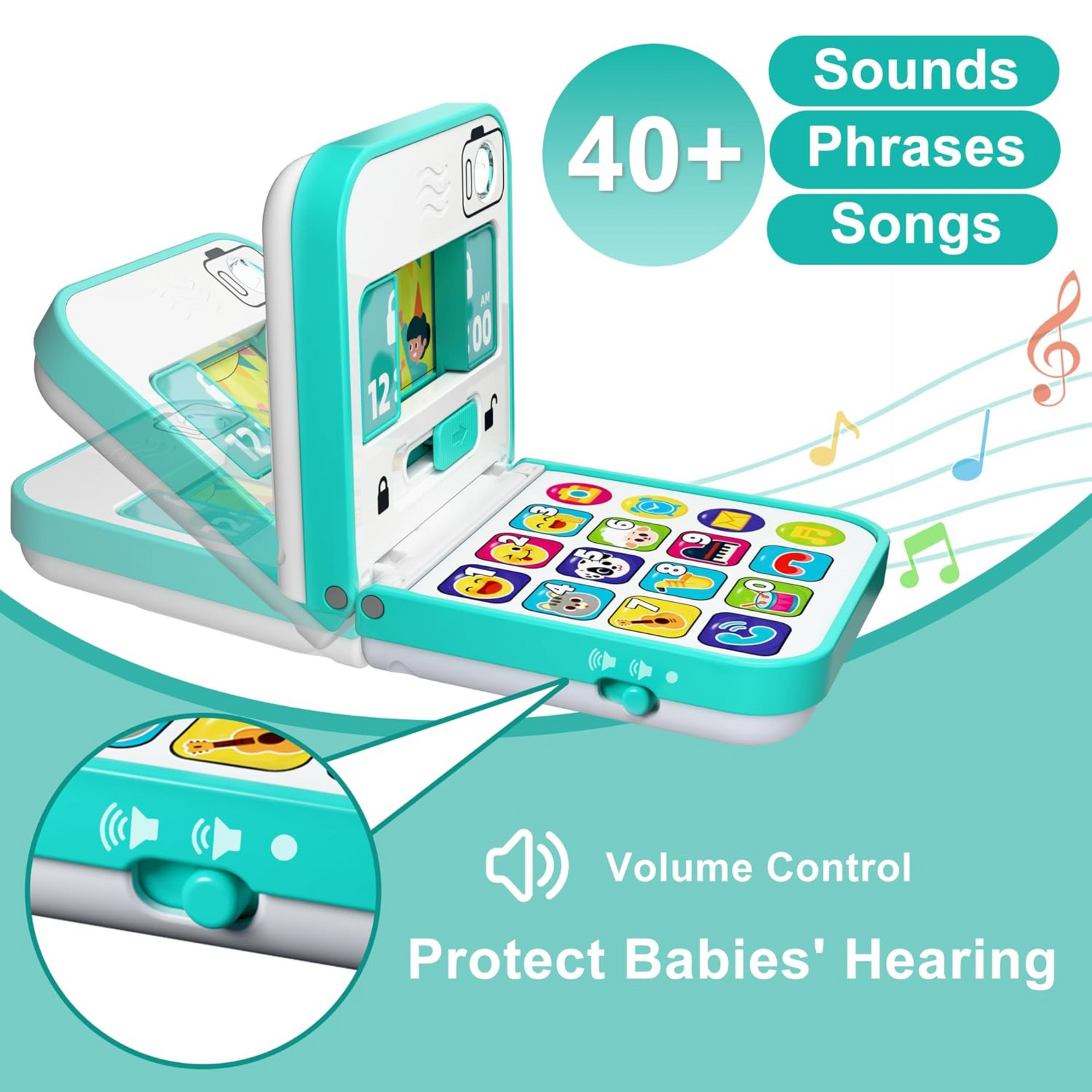 Smile Baby iPlay, iLearn Baby Cell Phone Toy 6-12 Month, Toddler Flip Smartphone Pretend Play Mirror Sound, Kids Music Learning Montessori Travel Game, Infant Fun