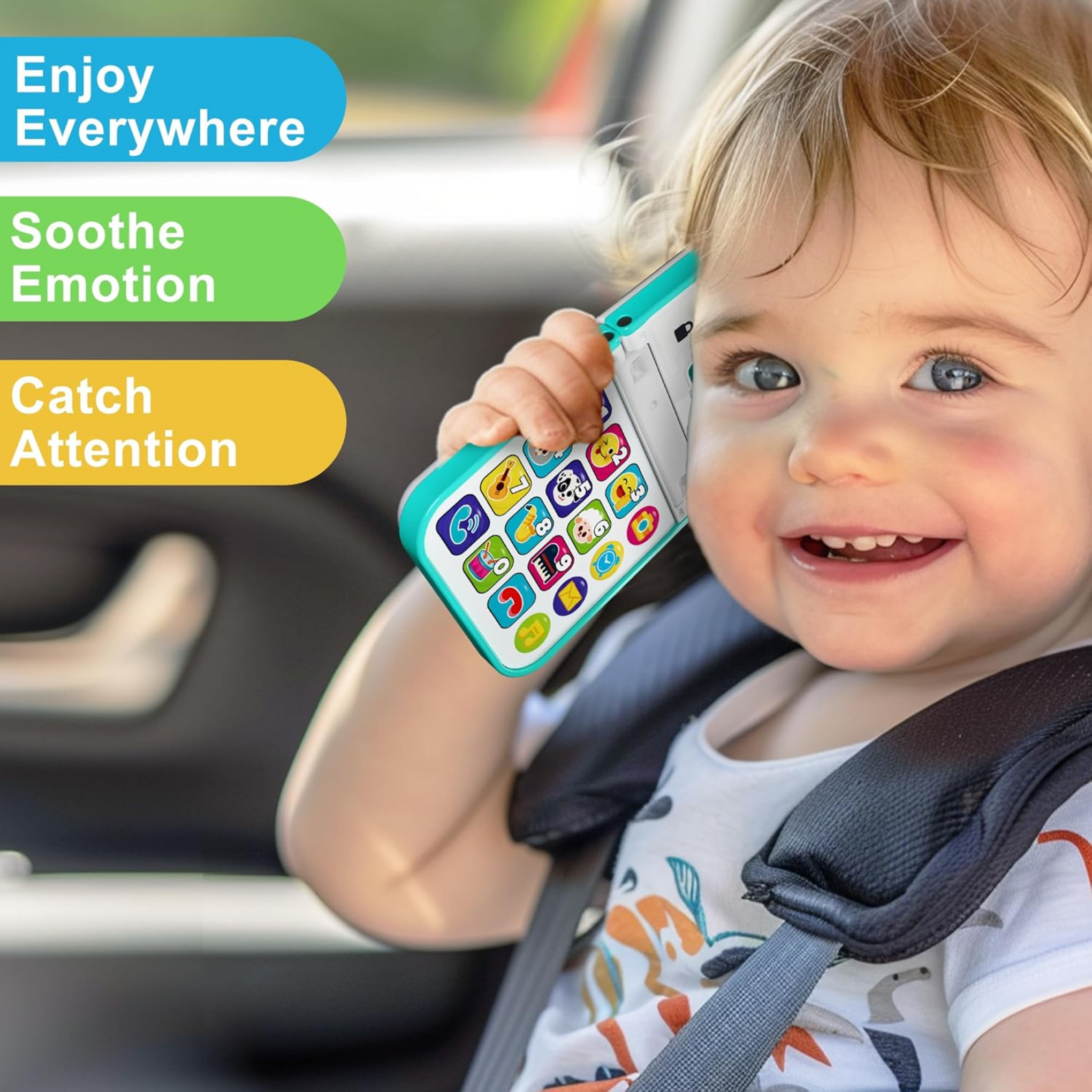 Smile Baby iPlay, iLearn Baby Cell Phone Toy 6-12 Month, Toddler Flip Smartphone Pretend Play Mirror Sound, Kids Music Learning Montessori Travel Game, Infant Fun