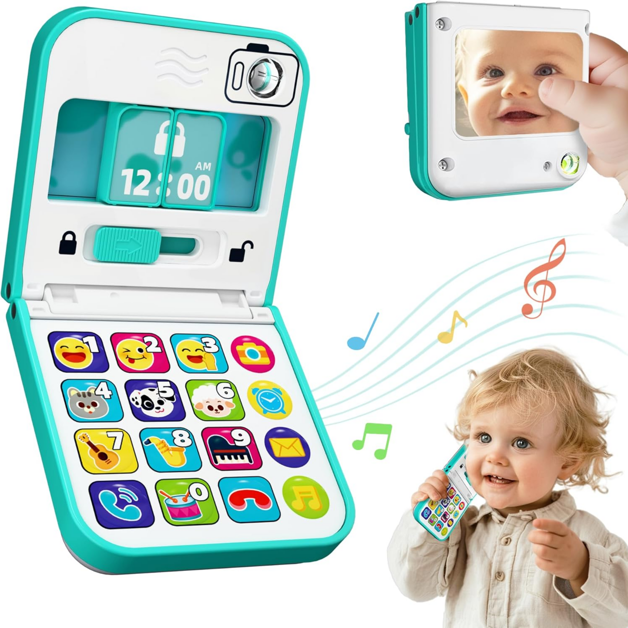 Smile Baby iPlay, iLearn Baby Cell Phone Toy 6-12 Month, Toddler Flip Smartphone Pretend Play Mirror Sound, Kids Music Learning Montessori Travel Game, Infant Fun