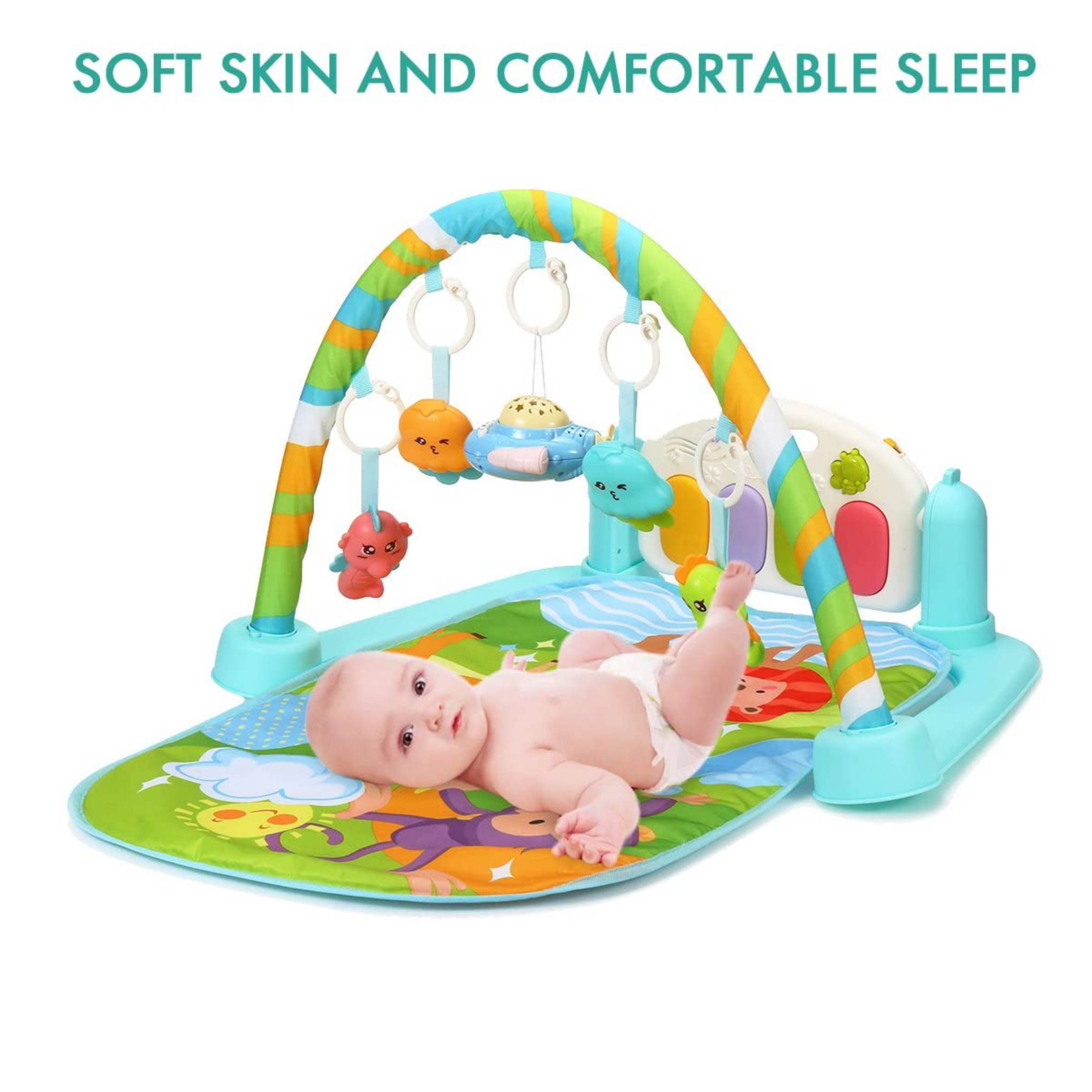 Smile Baby Piano Activity Gym | Floor Kick and Activity Center with Music Sounds Toys | Bedding Set Crawling Mat | Play Piano Fitness Center , 0-18 Months