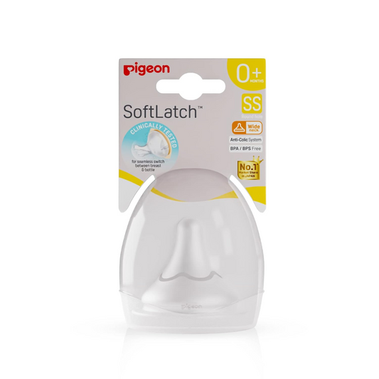 Pigeon Anti-Colic Natural Flo Teat/Nipple for Wide Neck Bottle, 1pcs, Fast Flow, Softlatch Peristaltic Plus Nipple 1pc-SS Case 0m+