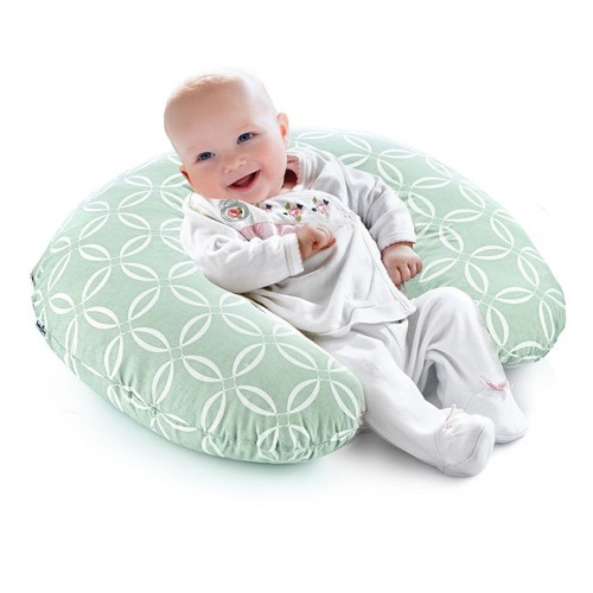 Smile Baby Nursing Pillow with Removable Cover – Soft Cotton U-Shaped Feeding Pillow for Baby Support & Comfort (Mint Green with White Circle Pattern)