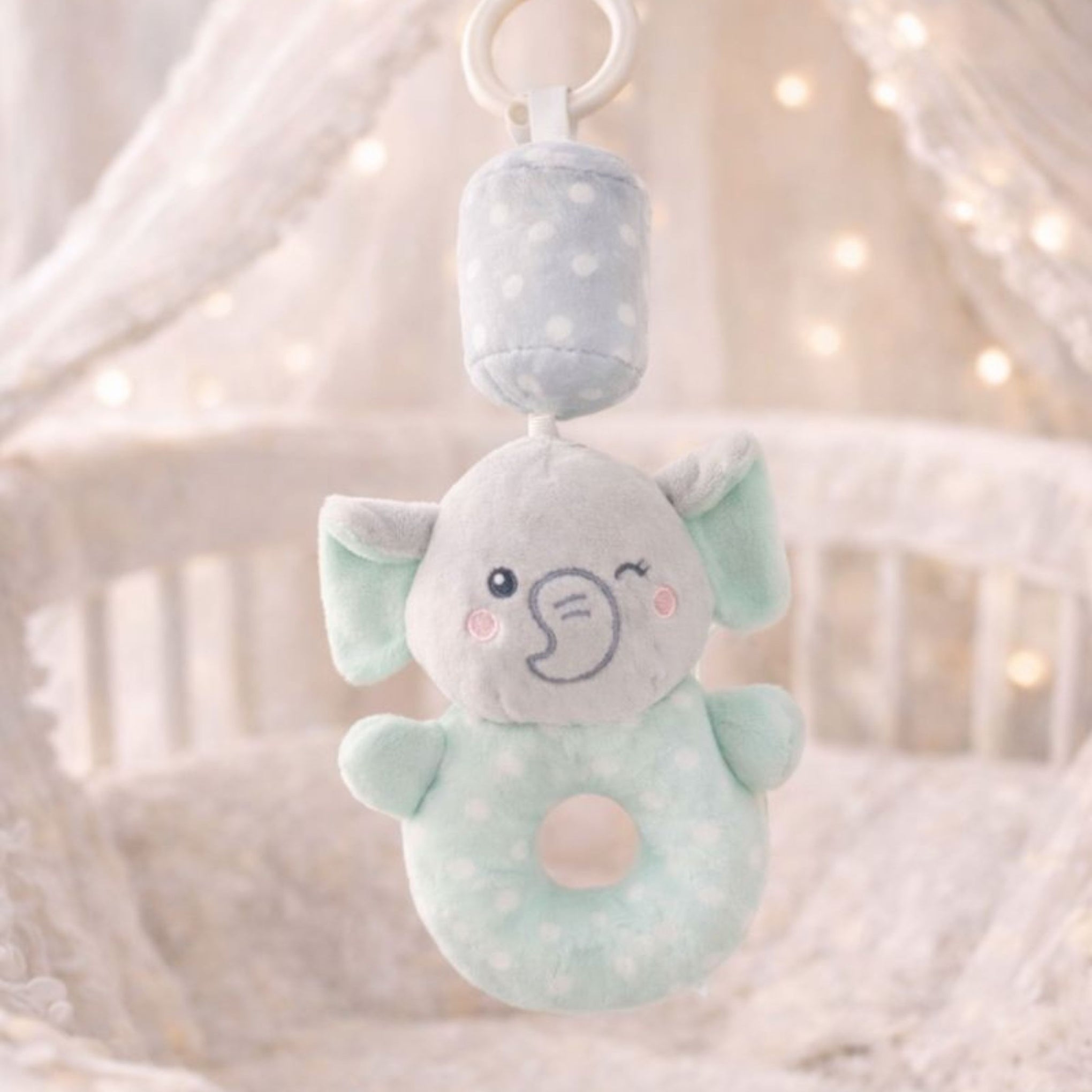 Plush Elephant Musical Hanging Toy for Baby Crib – Soft Lullaby Nursery Toy
