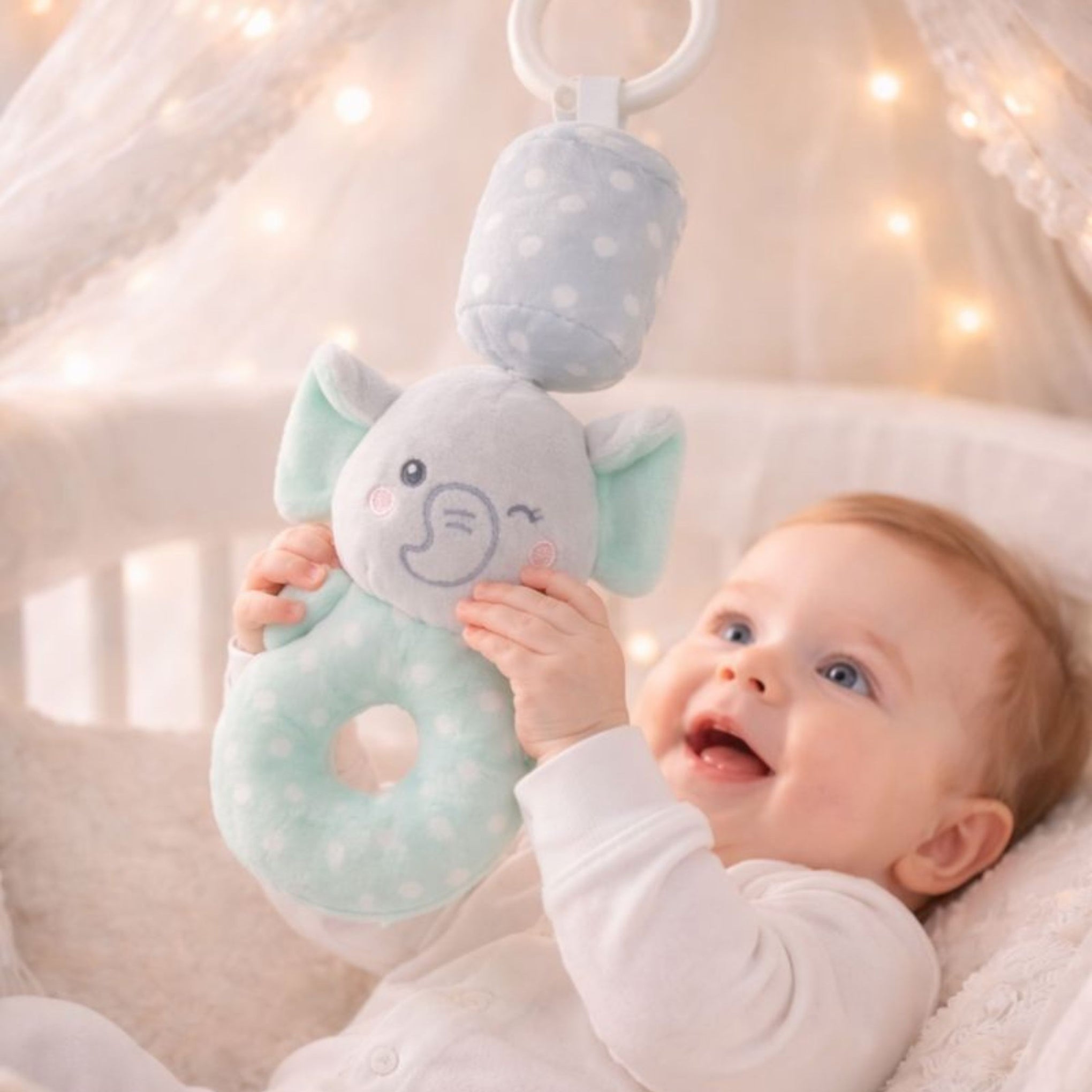 Plush Elephant Musical Hanging Toy for Baby Crib – Soft Lullaby Nursery Toy