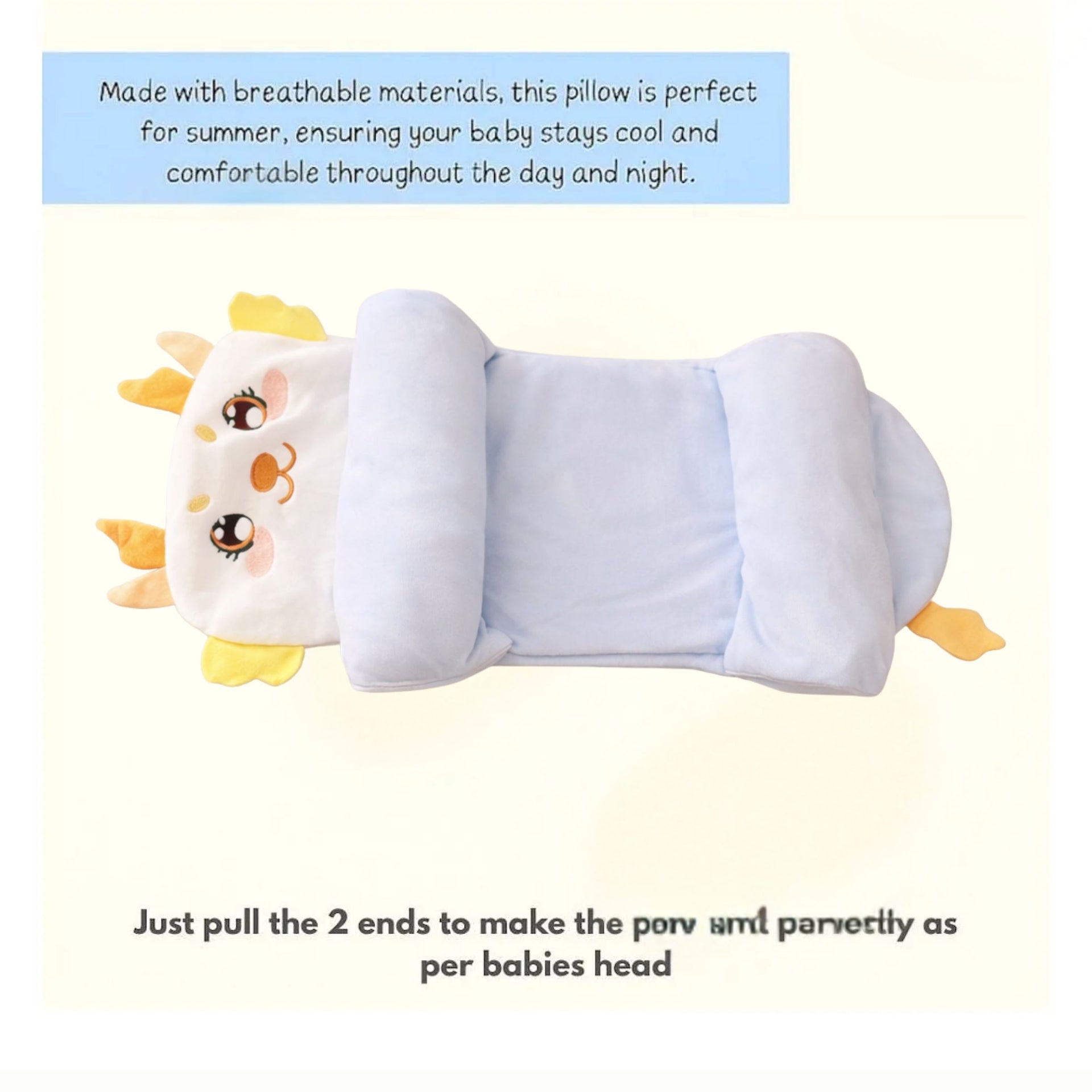 Smile Baby Head Guard Newborn Pillow – Anti-Roll Support Pillow with Panda Design (0–12 Months, Light Blue)