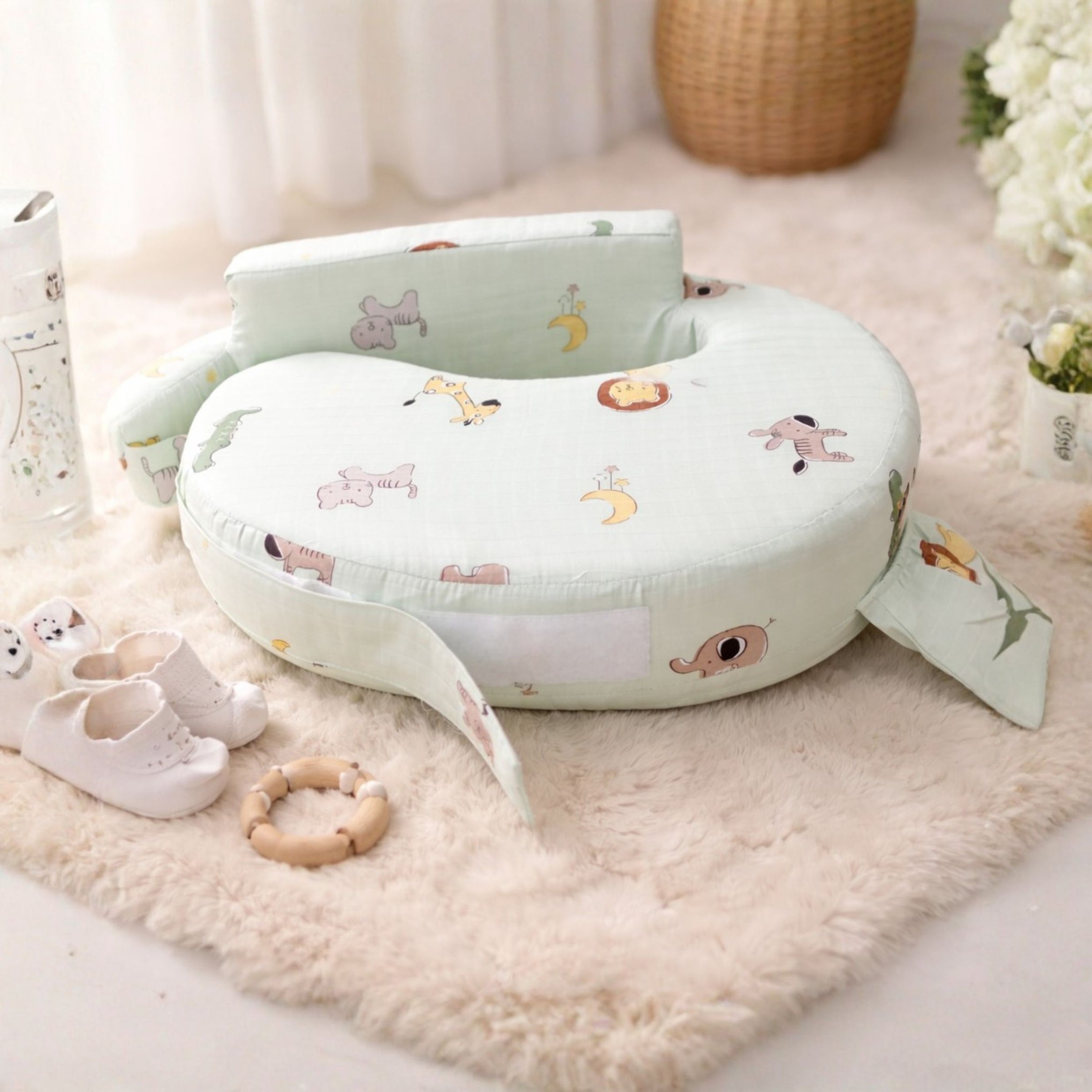 Smile Baby New Born Pillow Feeding | Soft Cotton Animal Print Baby Feeding & Nursing Support Pillow | Comfortable U-Shape Infant Feeding Cushion