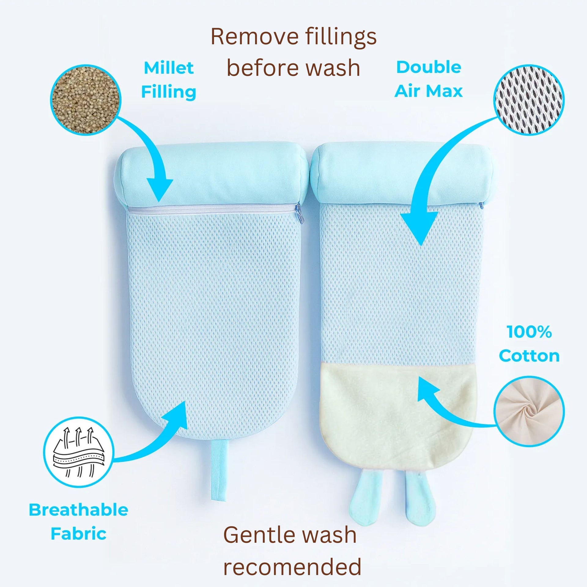 Adjustable Baby Head Shaping Pillow with Breathable Cotton & Millet Filling – Soft, Washable Newborn Support Pillow