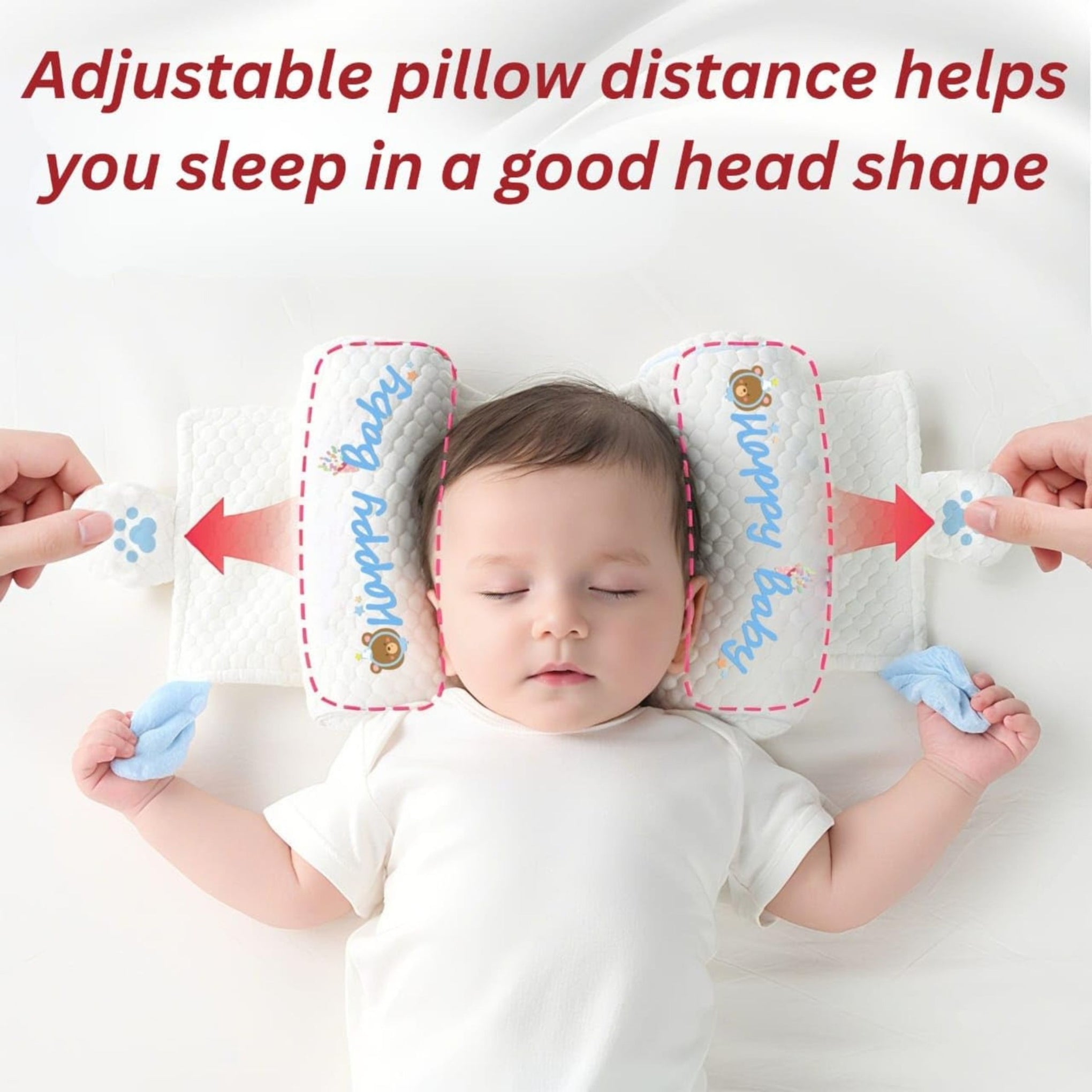 Baby Head Shaping Pillow with Adjustable Distance | Breathable Cotton Fabric | Millet Filling | Soft & Skin-Friendly Infant Sleep Pillow (0–12 Months)