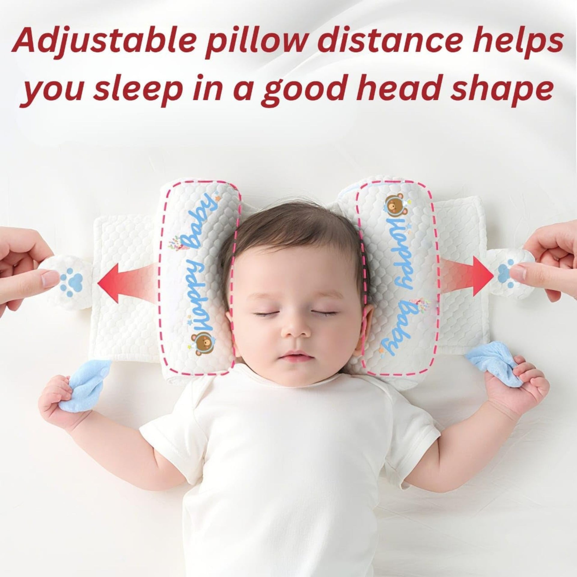 Adjustable Baby Head Shaping Pillow with Breathable Cotton & Millet Filling – Soft, Washable Newborn Support Pillow