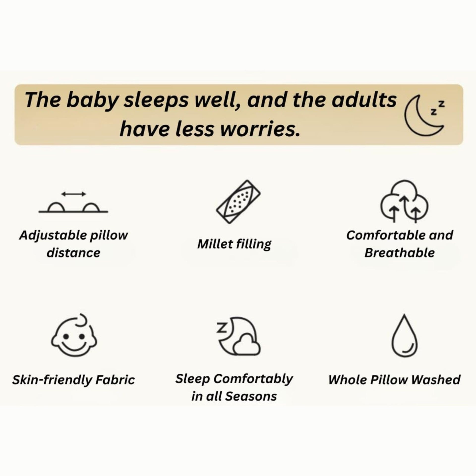 Adjustable Baby Head Shaping Pillow with Breathable Cotton & Millet Filling – Soft, Washable Newborn Support Pillow