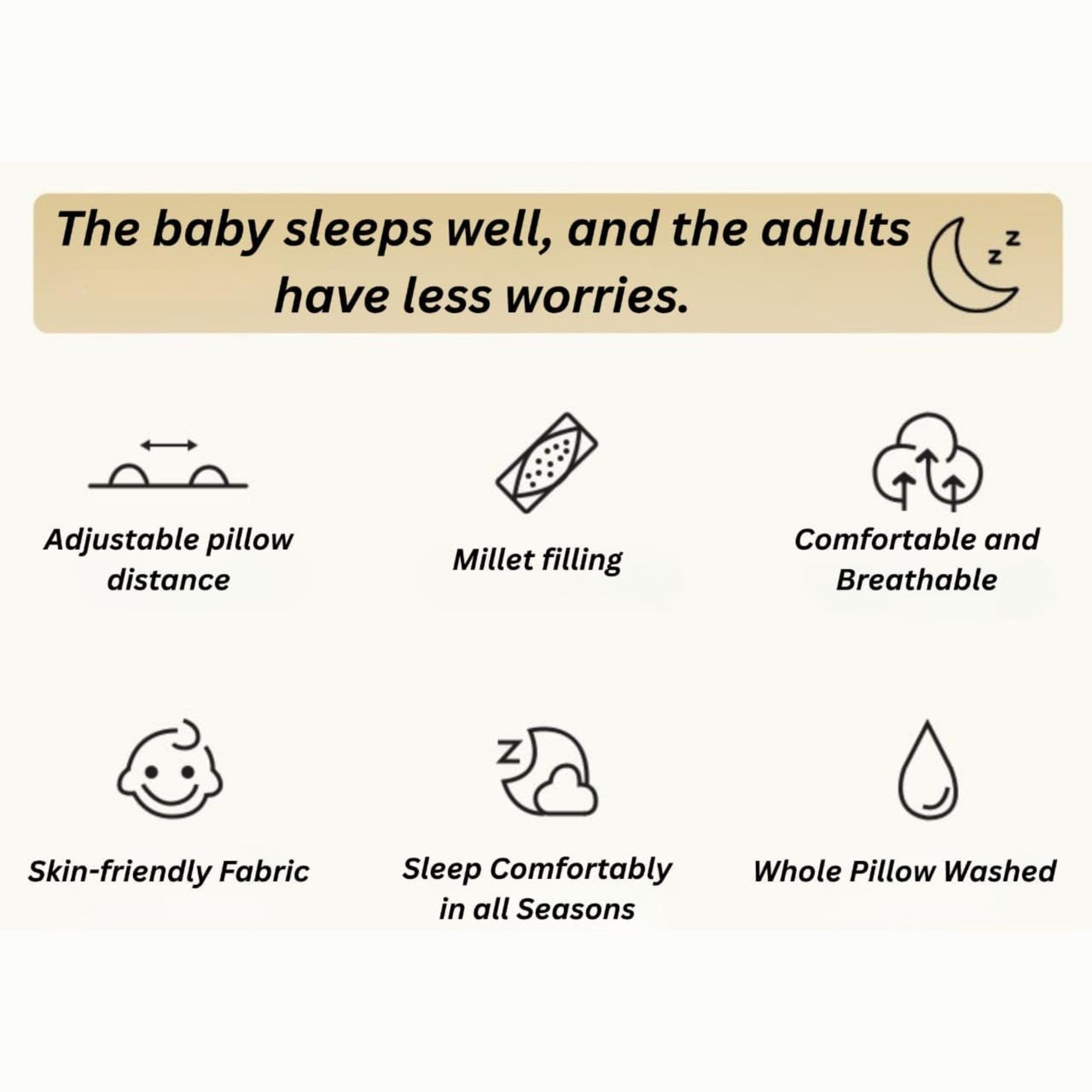 Adjustable Baby Head Shaping Pillow with Breathable Cotton & Millet Filling – Soft, Washable Newborn Support Pillow