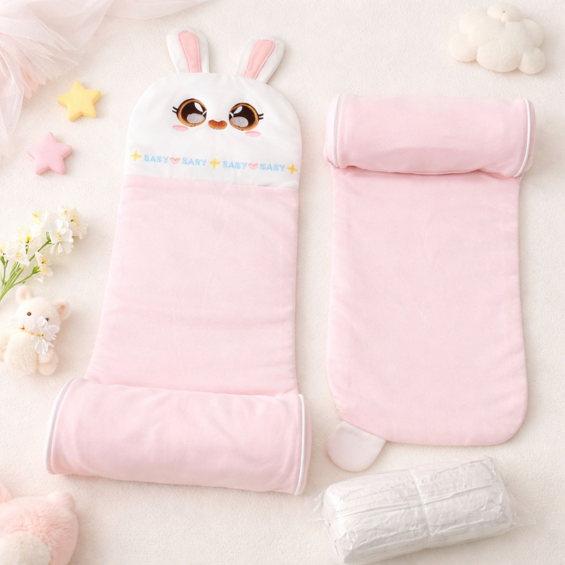 SMILE BABY Adjustable Baby Head Shaping Pillow with Natural Millet Filling | Soft Bunny Design Infant Support Pillow | Breathable Cotton, Washable & Skin-Friendly (Pink)