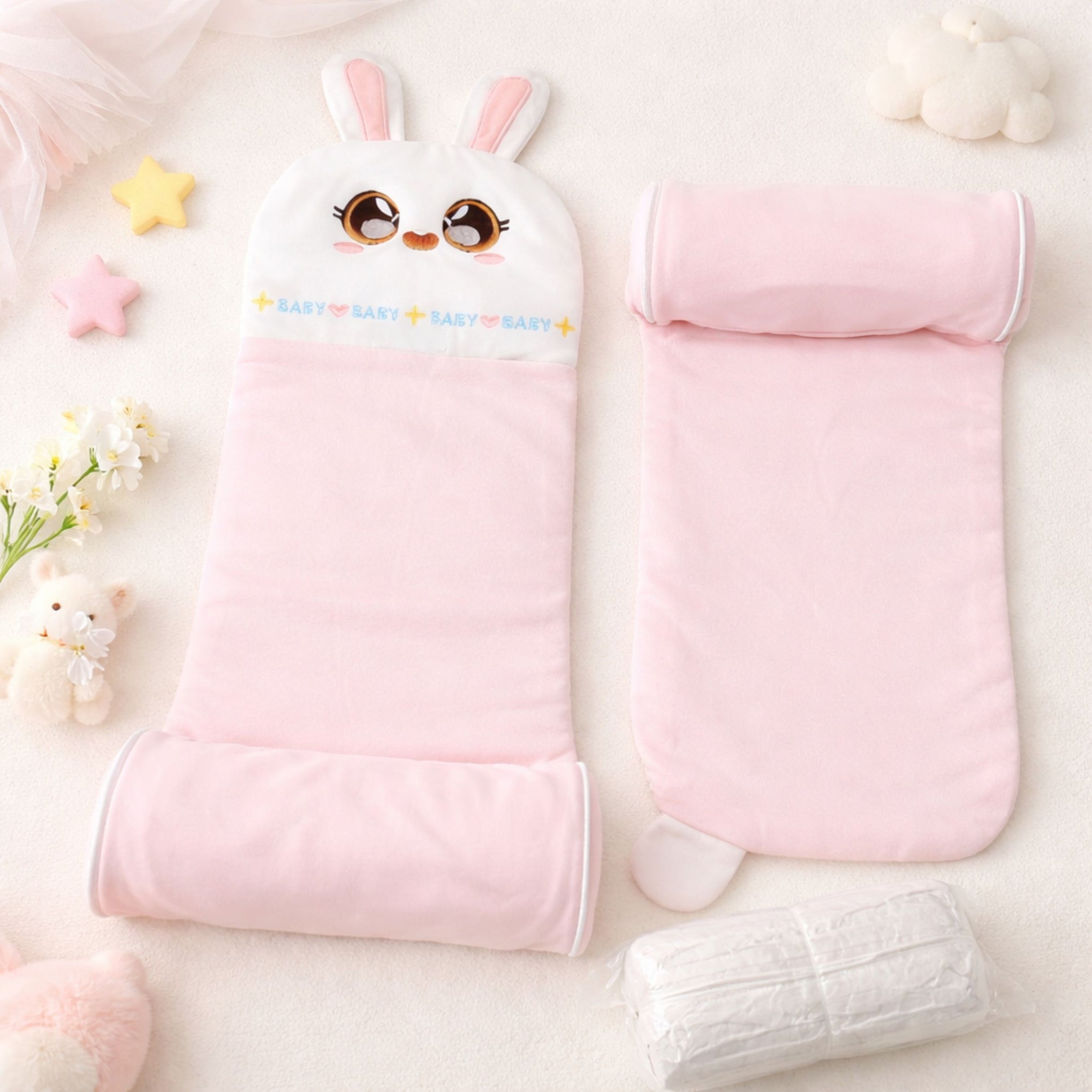 SMILE BABY Adjustable Baby Head Shaping Pillow with Natural Millet Filling | Soft Bunny Design Infant Support Pillow | Breathable Cotton, Washable & Skin-Friendly (Pink)