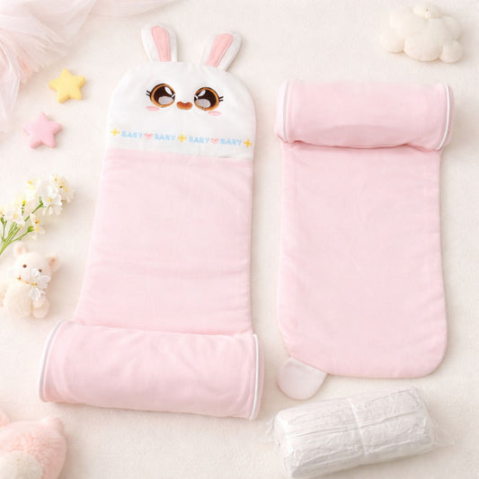 SMILE BABY Adjustable Baby Head Shaping Pillow with Natural Millet Filling | Soft Bunny Design Infant Support Pillow | Breathable Cotton, Washable & Skin-Friendly (Pink)