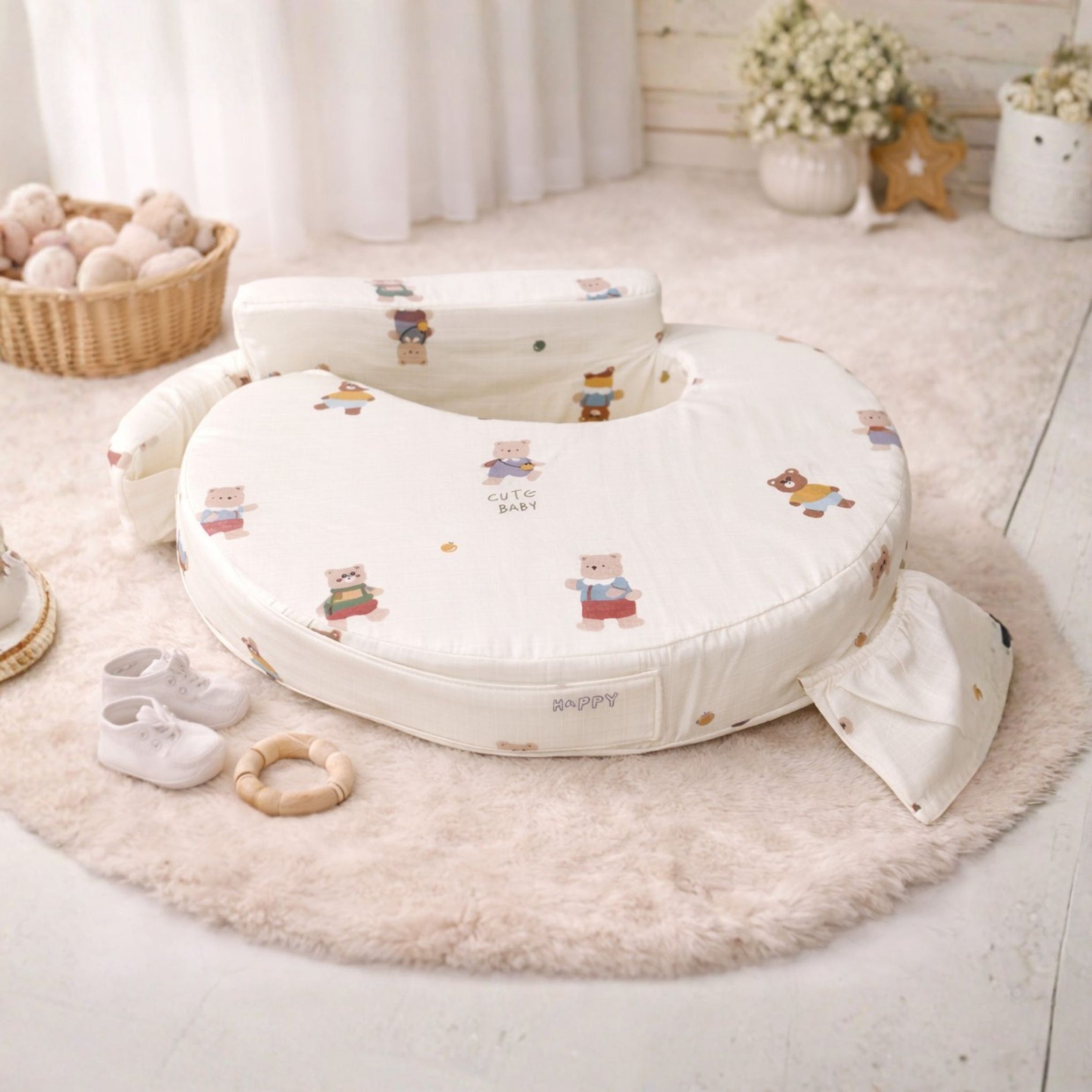 Smile Baby New Born Pillow Feeding | Soft Cotton Baby Feeding & Support Pillow with Adjustable Strap | Comfortable Nursing & Tummy Support Cushion