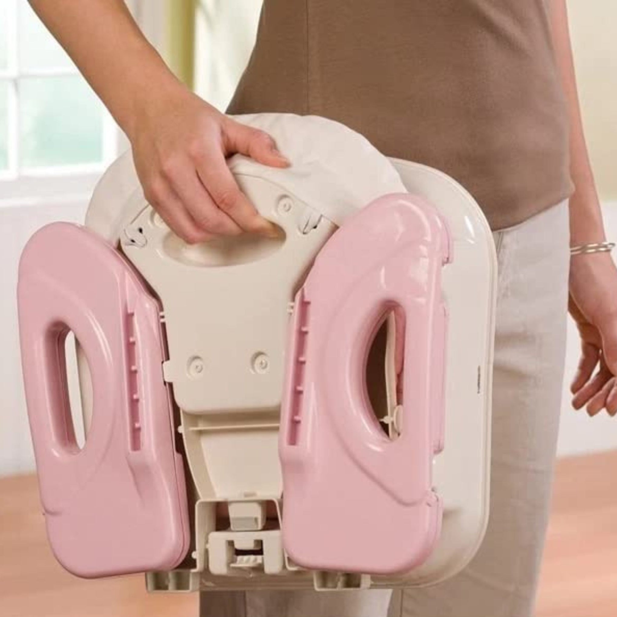 Mustela Adjustable Booster Feeding Seat | Toddlers Chair for Eating with Harness Secures Baby Tightly While You Feed - Pink