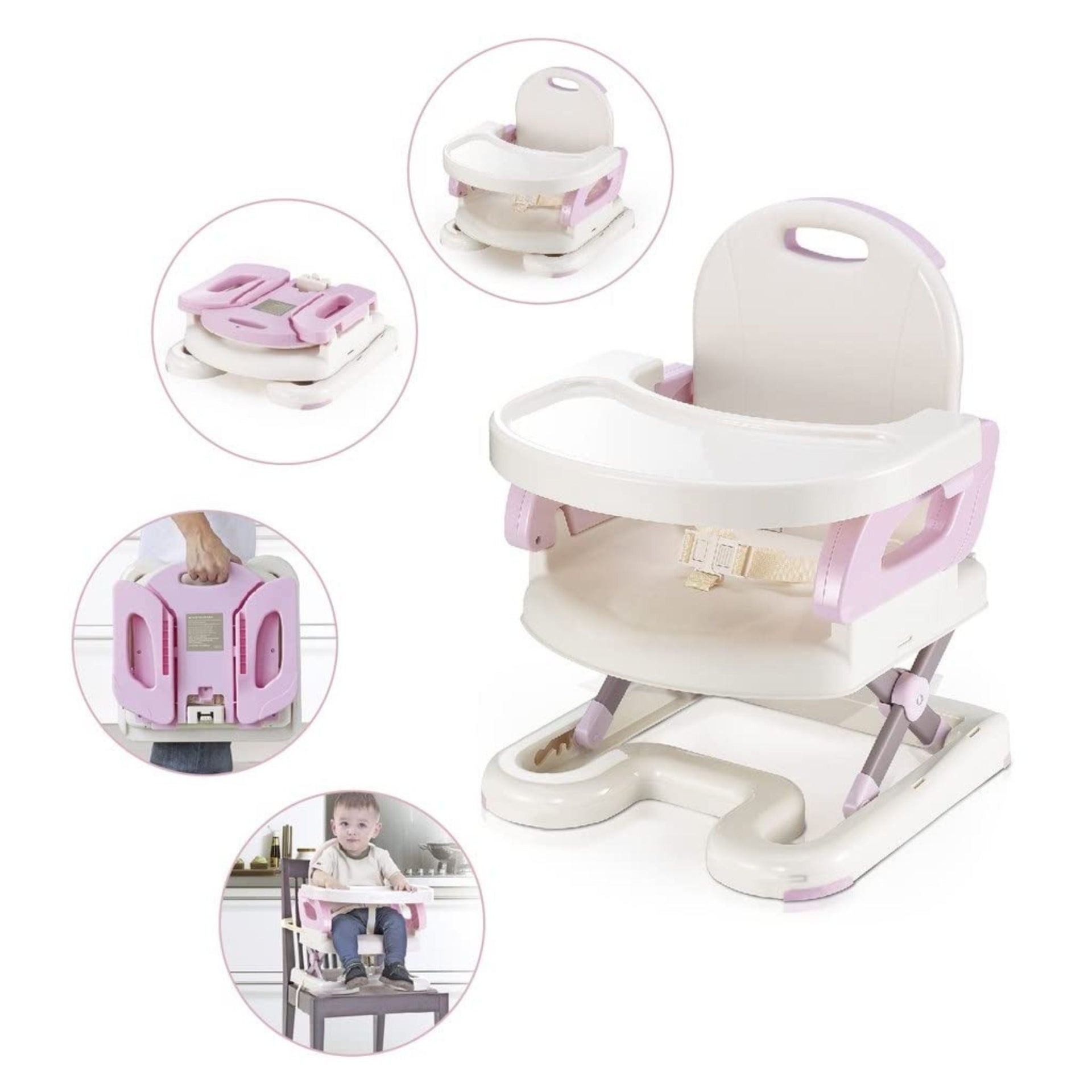Mustela Adjustable Booster Feeding Seat | Toddlers Chair for Eating with Harness Secures Baby Tightly While You Feed - Pink