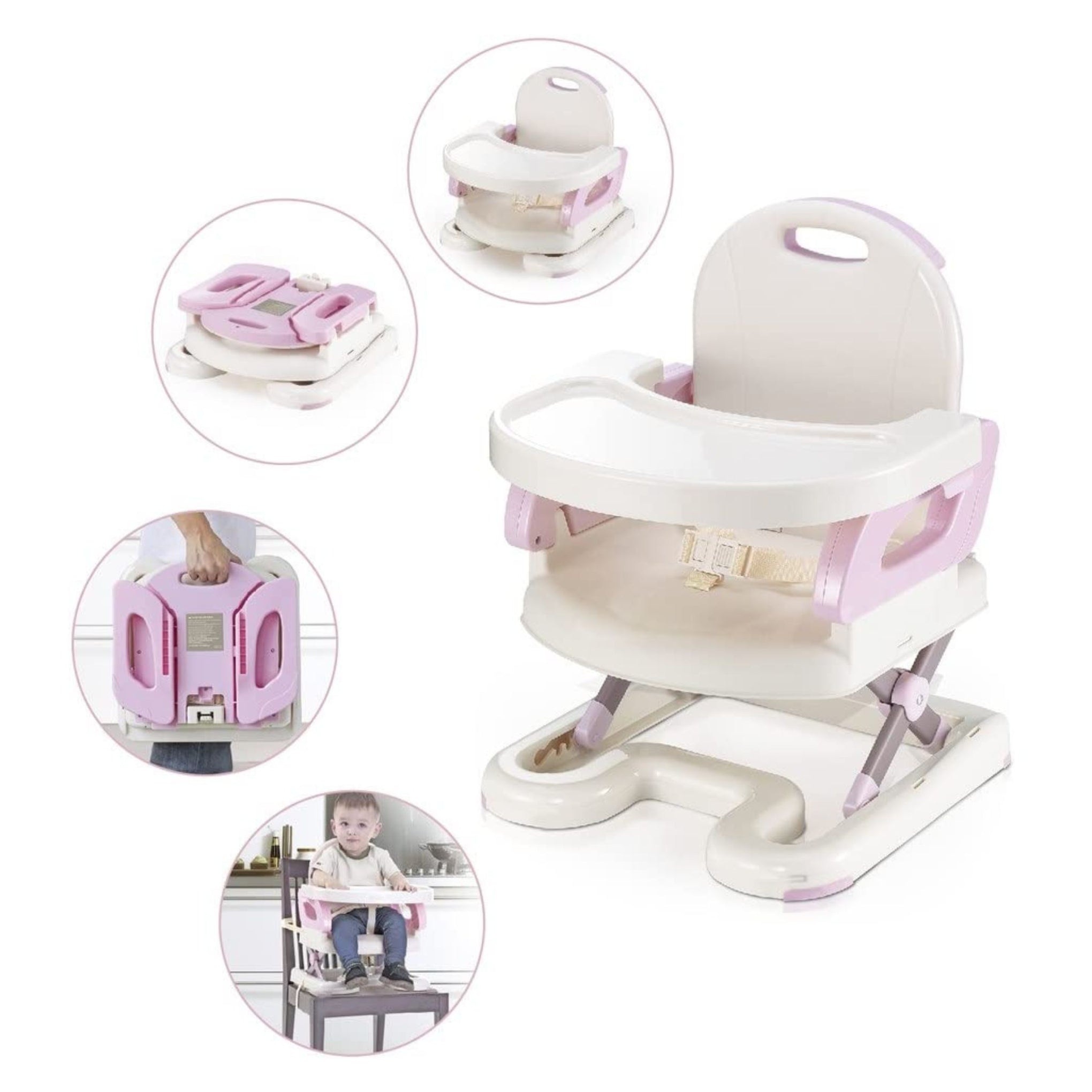 Mustela Adjustable Booster Feeding Seat | Toddlers Chair for Eating with Harness Secures Baby Tightly While You Feed - Pink