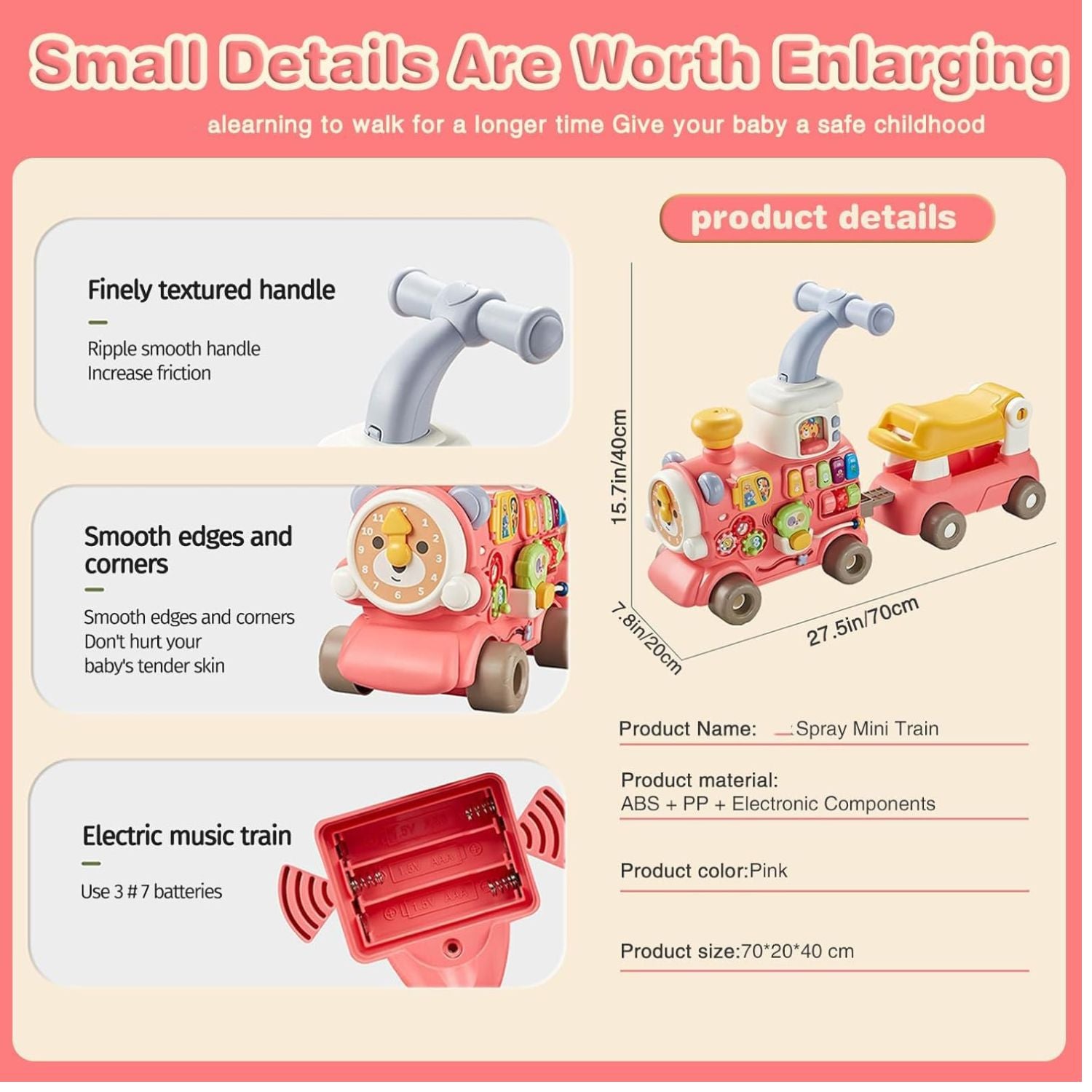 SMILE BABY 5-in-1 Baby Walker & Ride-On Activity Train – Push, Ride, Drag & Learning Toy for Toddlers | Musical & Educational Play Walker , Available in 2 colors