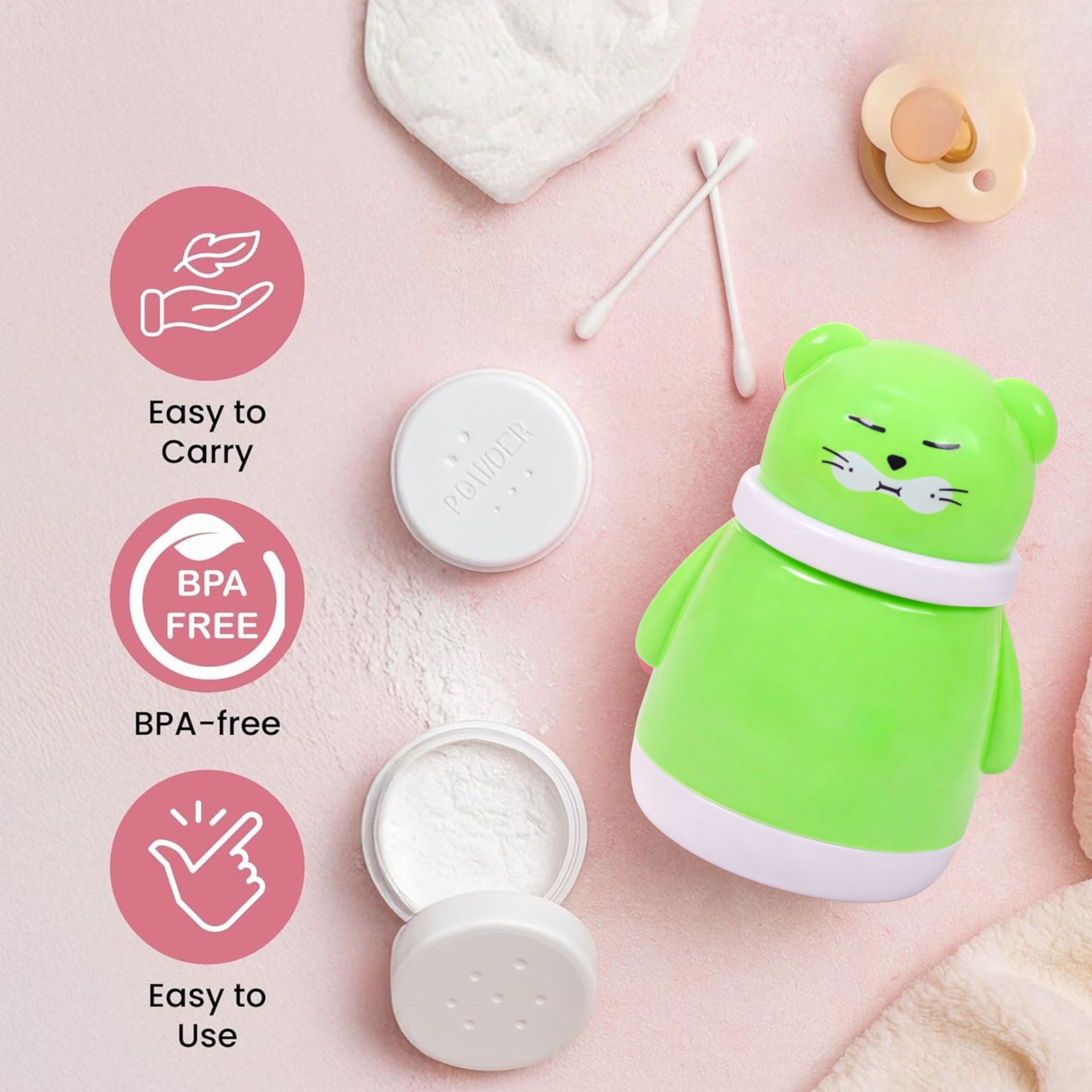 Smile Baby Cat Shaped Powder Puff Container | Cute & Gentle Baby Powder Case