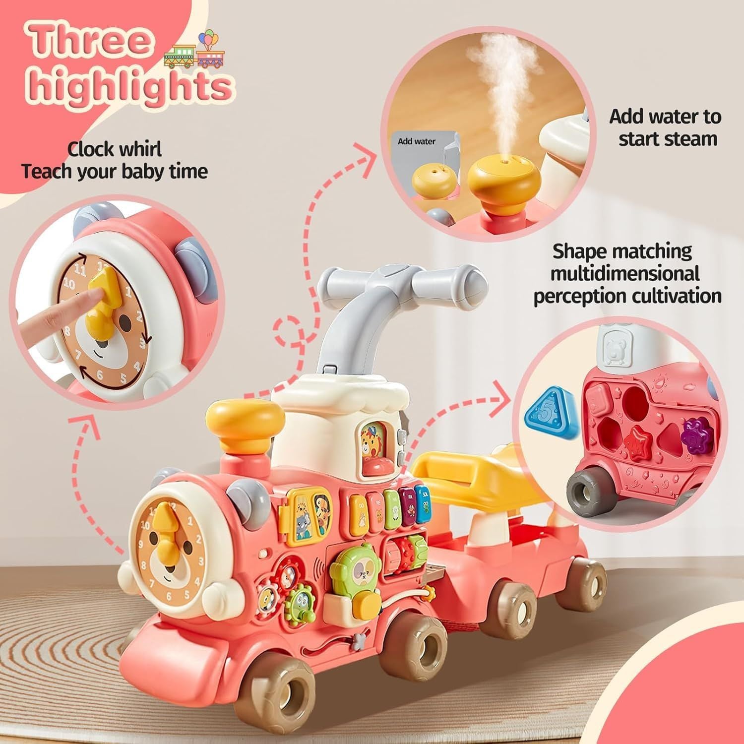 SMILE BABY 5-in-1 Baby Walker & Ride-On Activity Train – Push, Ride, Drag & Learning Toy for Toddlers | Musical & Educational Play Walker , Available in 2 colors