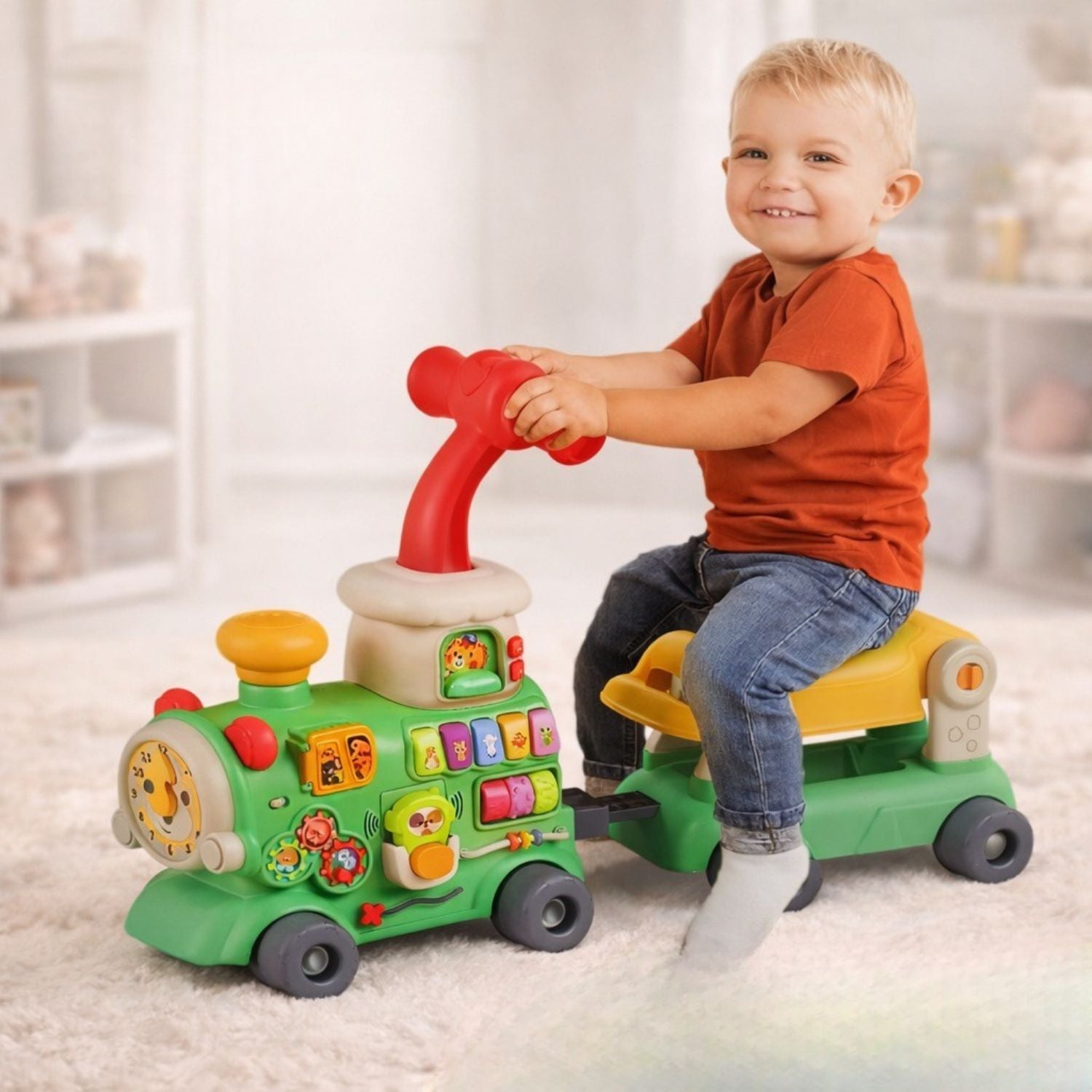 SMILE BABY 5-in-1 Baby Walker & Ride-On Activity Train – Push, Ride, Drag & Learning Toy for Toddlers | Musical & Educational Play Walker , Available in 2 colors