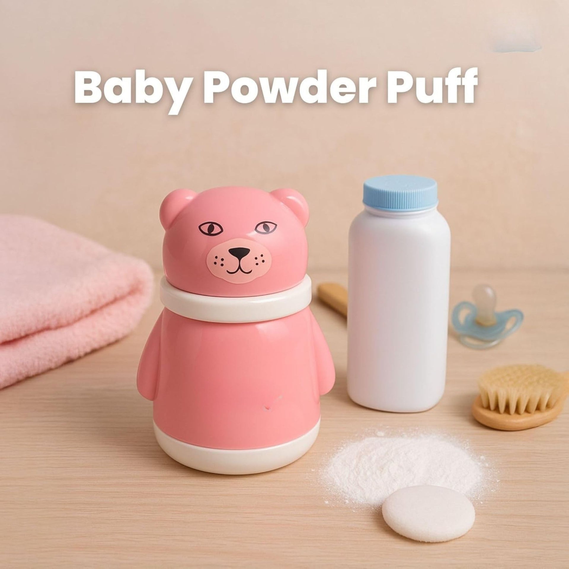 Smile Baby Bear-Shaped Powder Puff Container | Cute & Hygienic Baby Powder Case