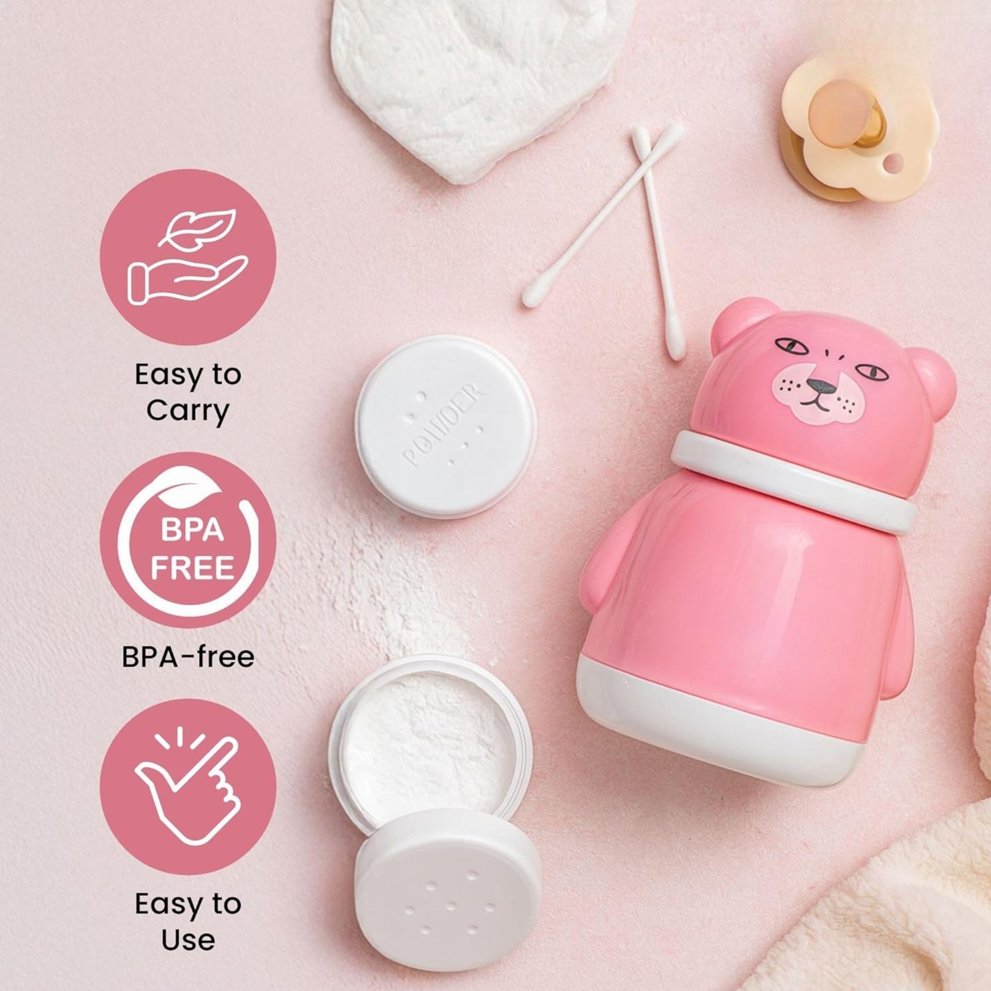 Smile Baby Bear-Shaped Powder Puff Container | Cute & Hygienic Baby Powder Case
