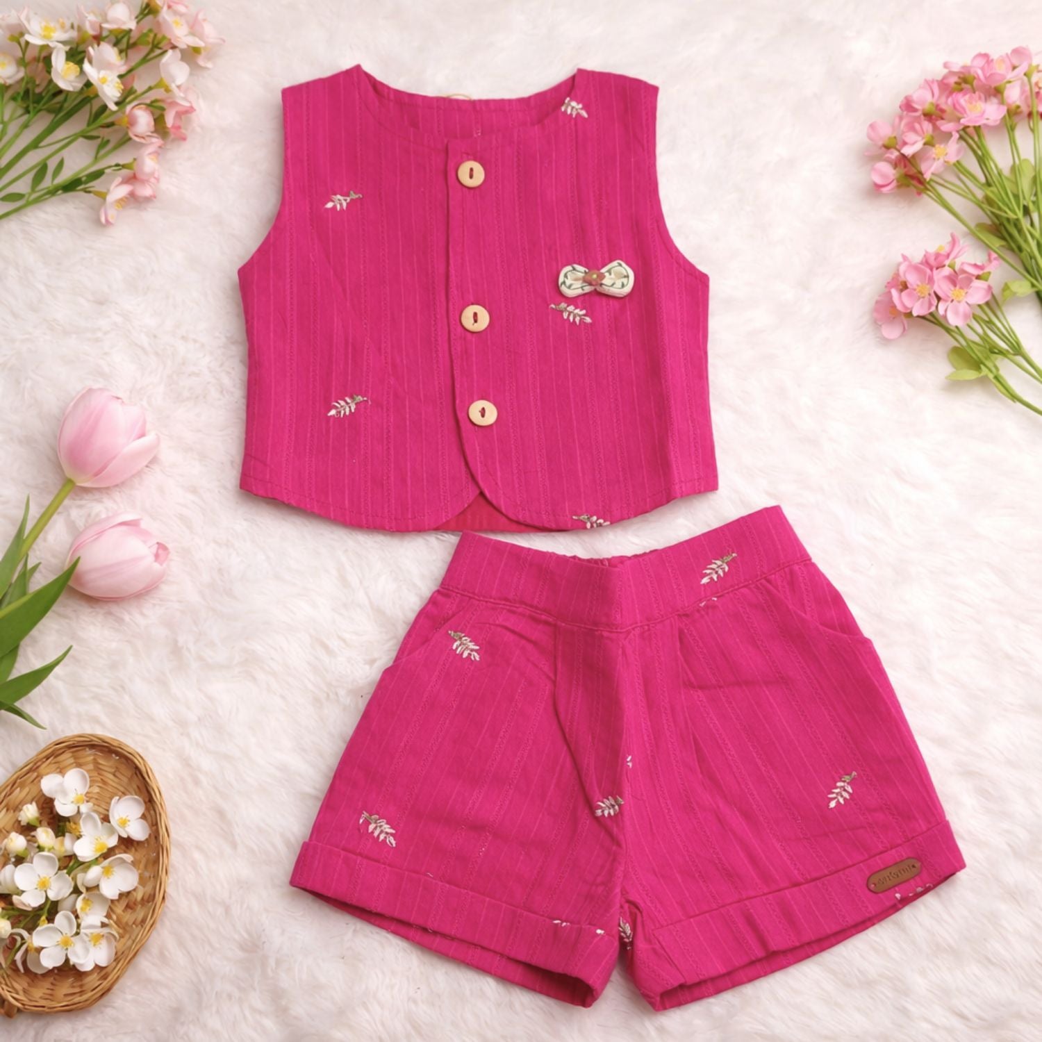 ORRIGANY Baby Girls Fuchsia Cotton Top & Shorts Set | Stylish Summer Outfit | Age 9 Months – 3 Years